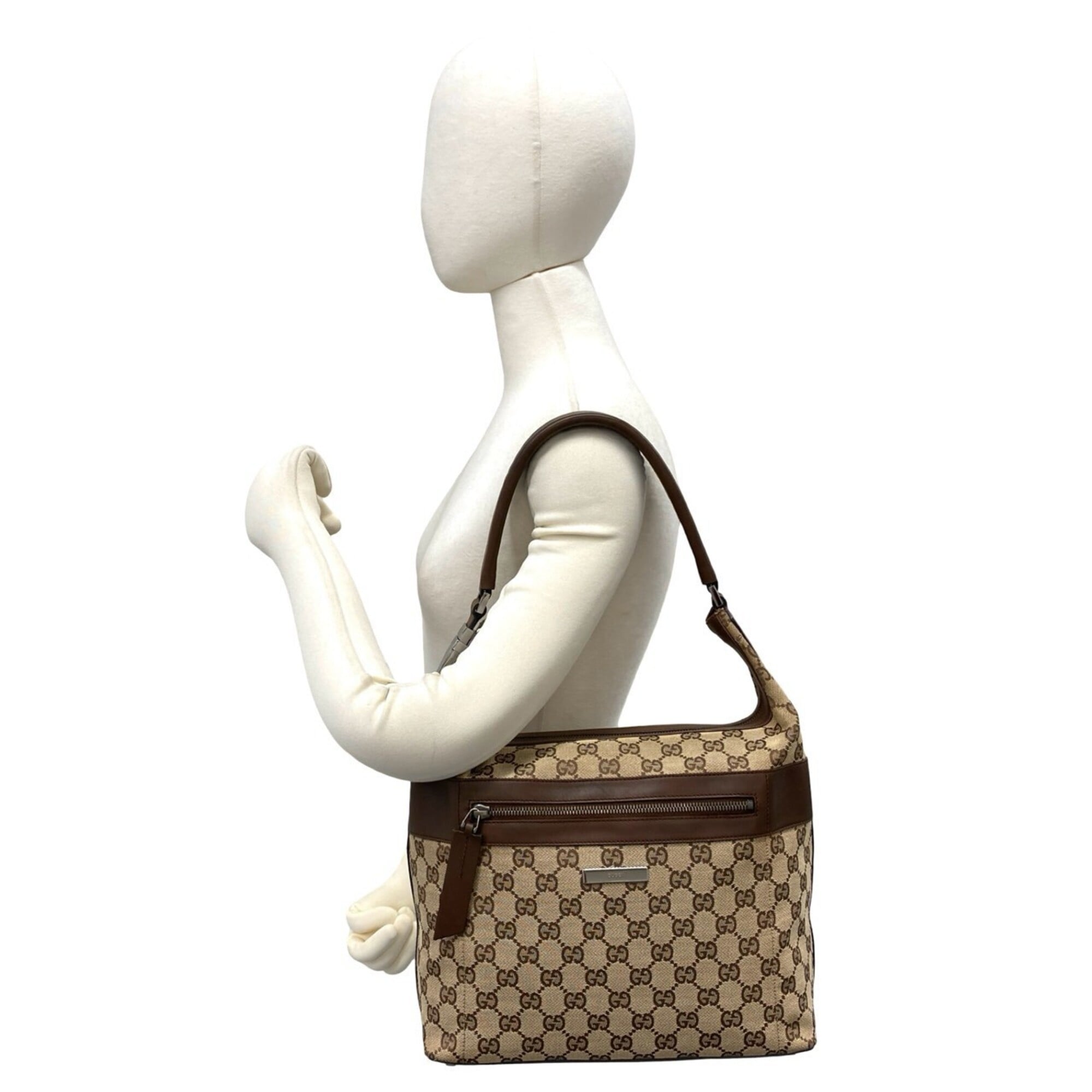 Gucci Brown Canvas Leather Shoulder Bag Tote Bag (Pre-Owned)