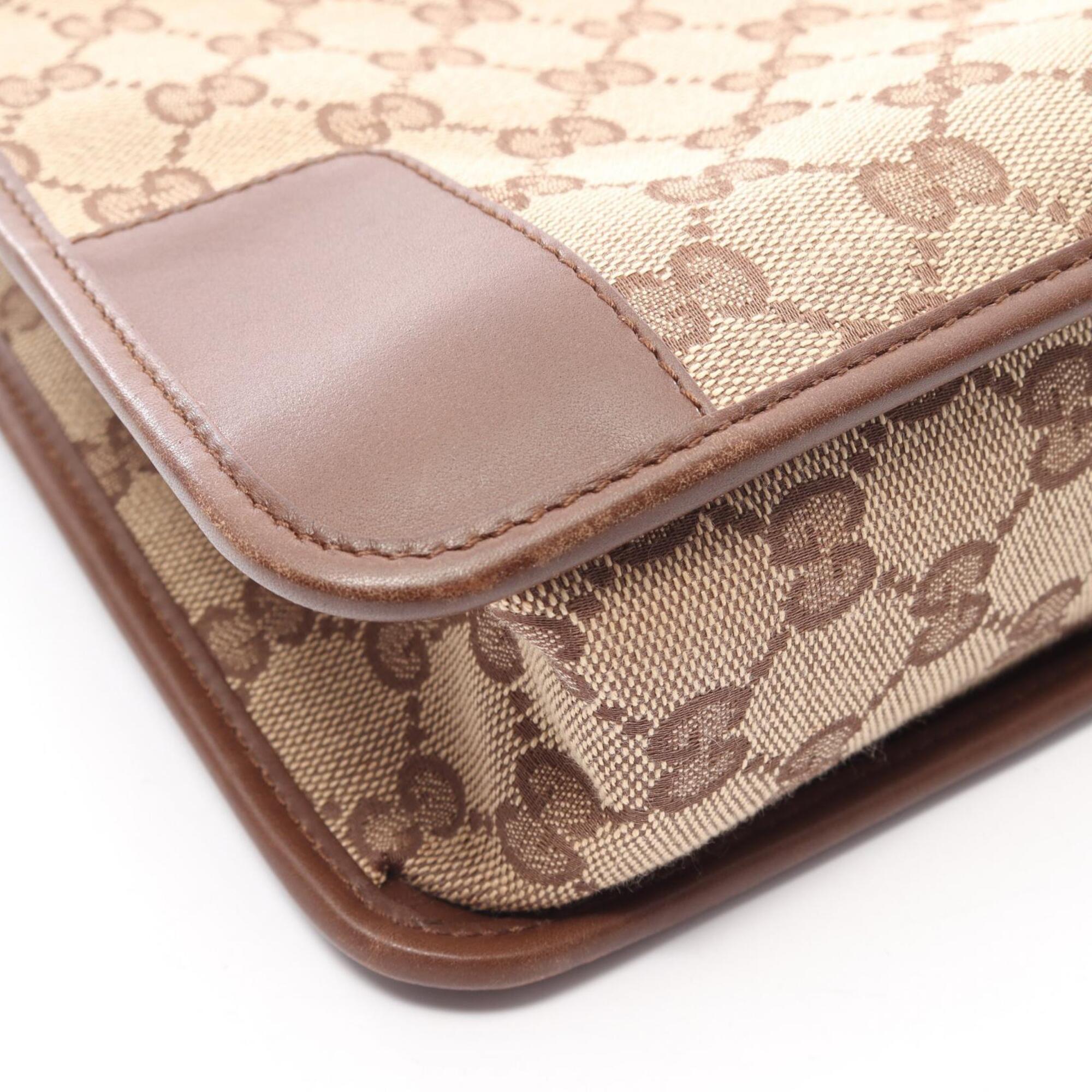 Gucci Beige Brown Canvas Leather Shoulder Bag (Pre-Owned)