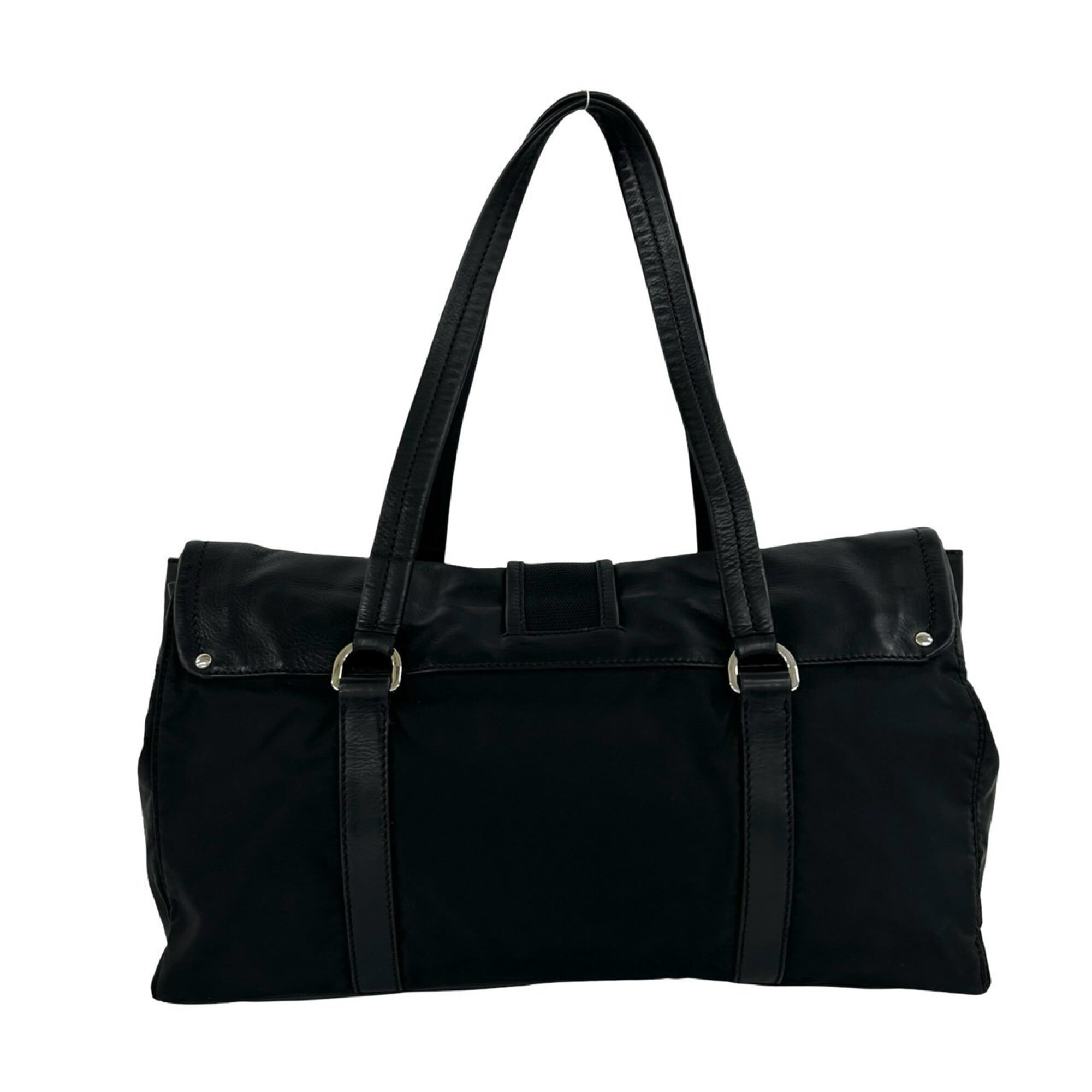 Prada Black Nylon Leather Shoulder Bag Tote Bag (Pre-Owned)