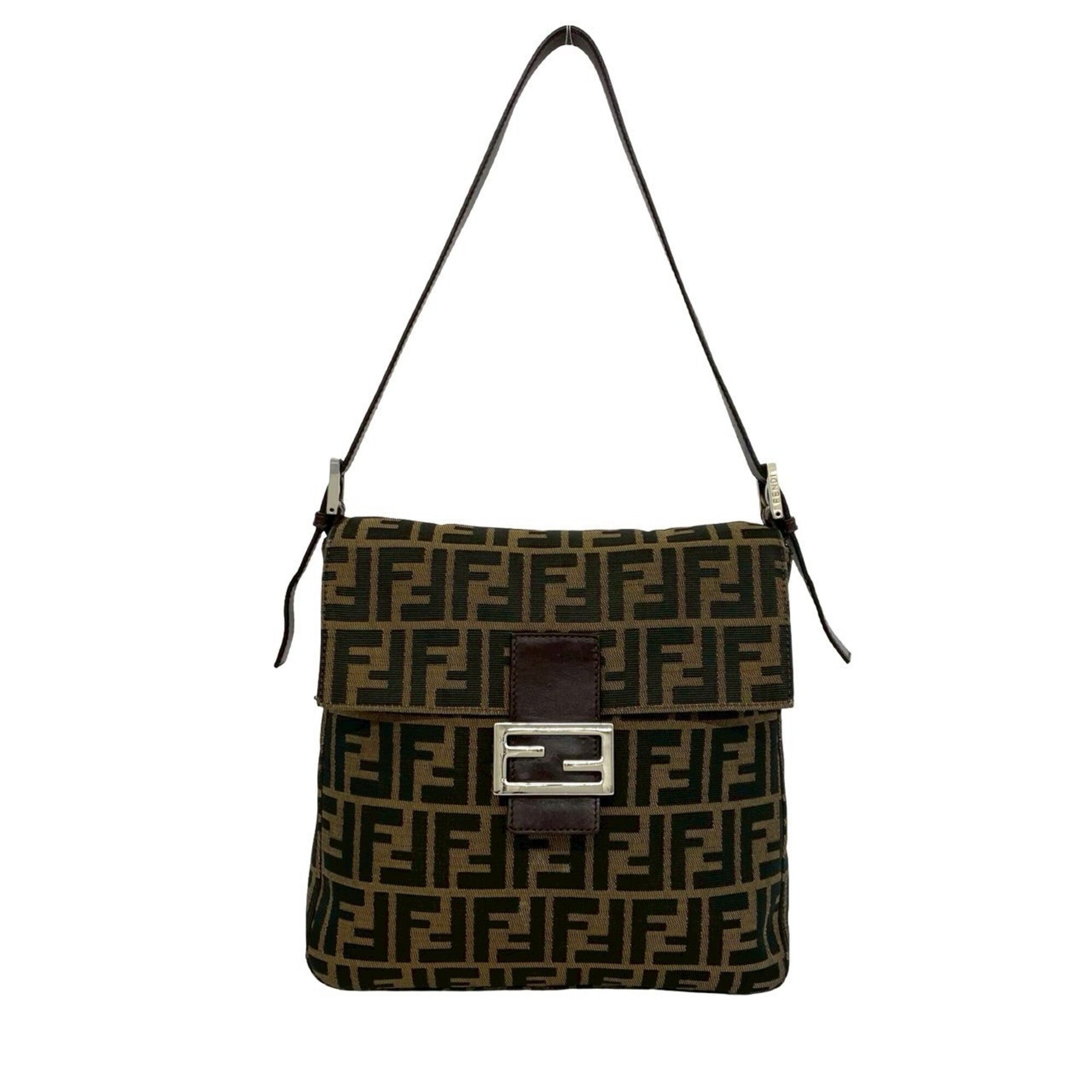 Fendi Black Brown Canvas Leather Shoulder Bag (Pre-Owned)