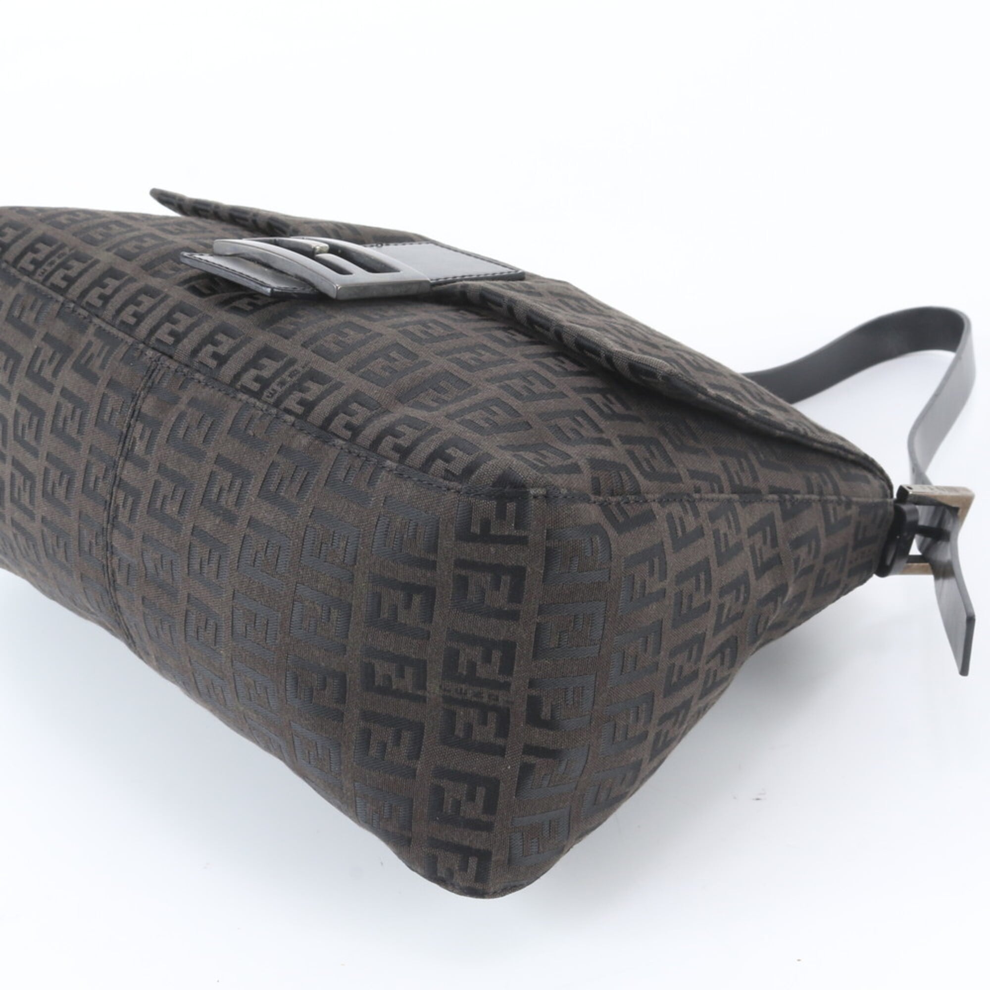 Fendi Black Brown Leather Canvas Shoulder Bag (Pre-Owned)