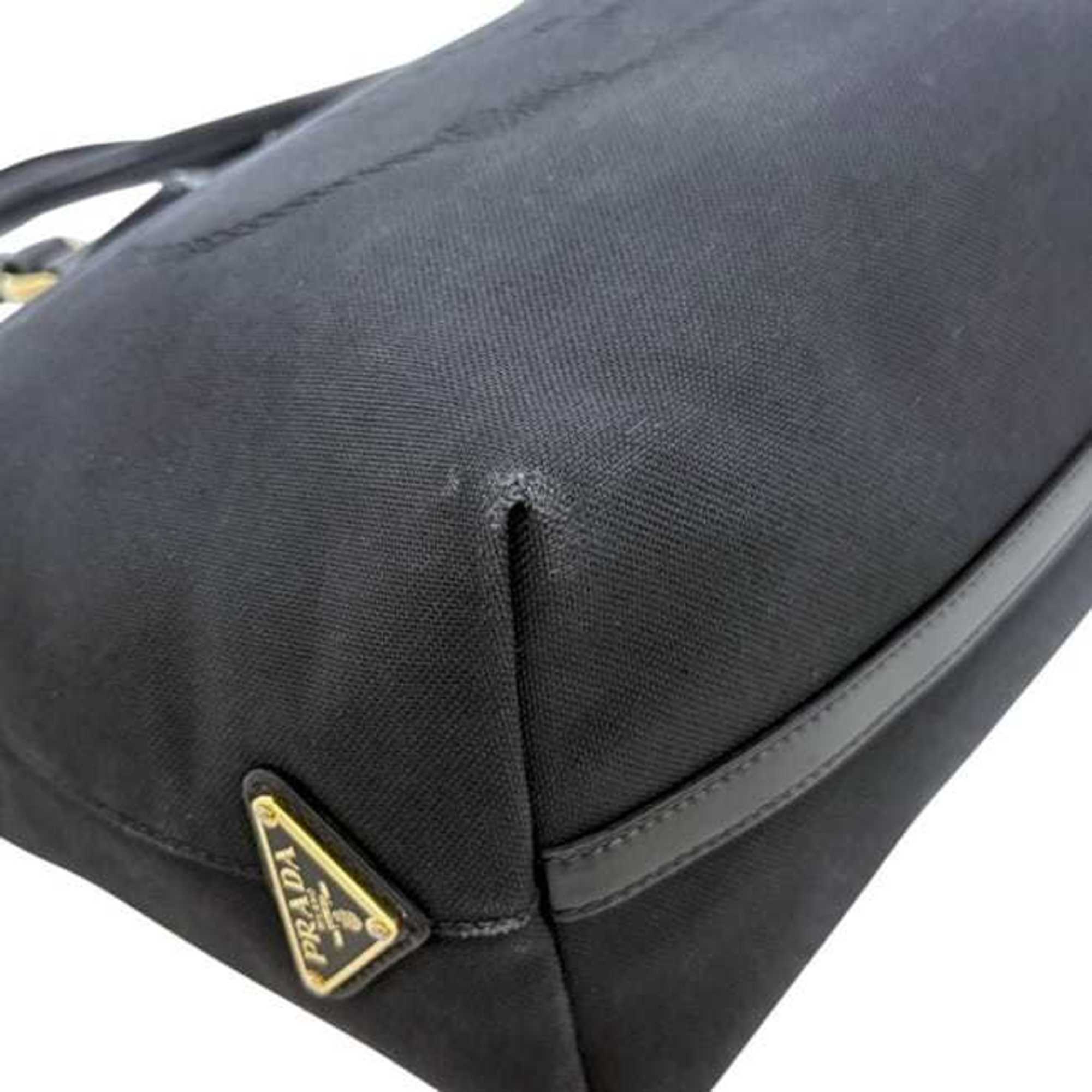 Prada Black Nero Canvas Jacquard Leather Shoulder Bag Tote Bag (Pre-Owned)