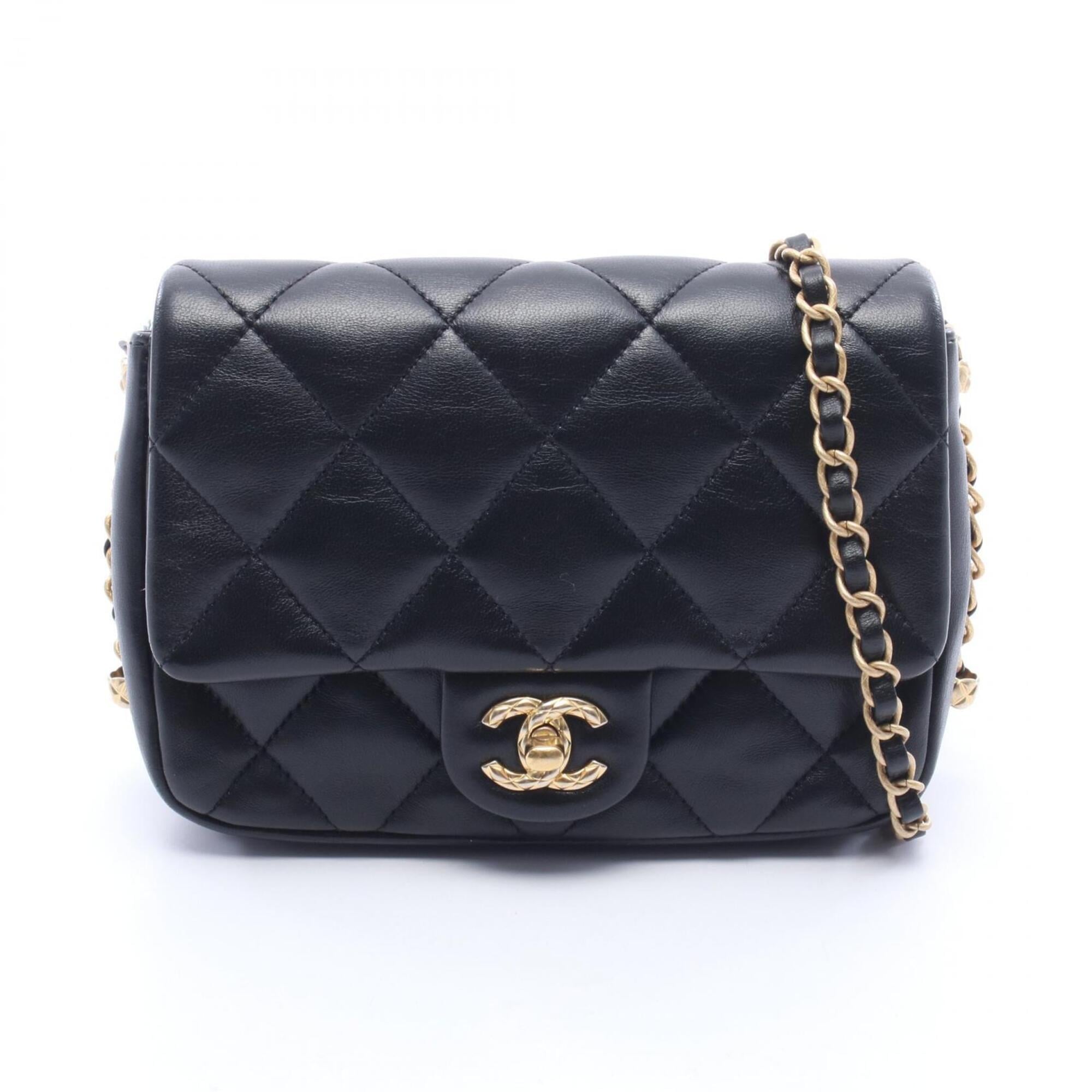 Chanel Black Leather Handbag Shoulder Bag (Pre-Owned)