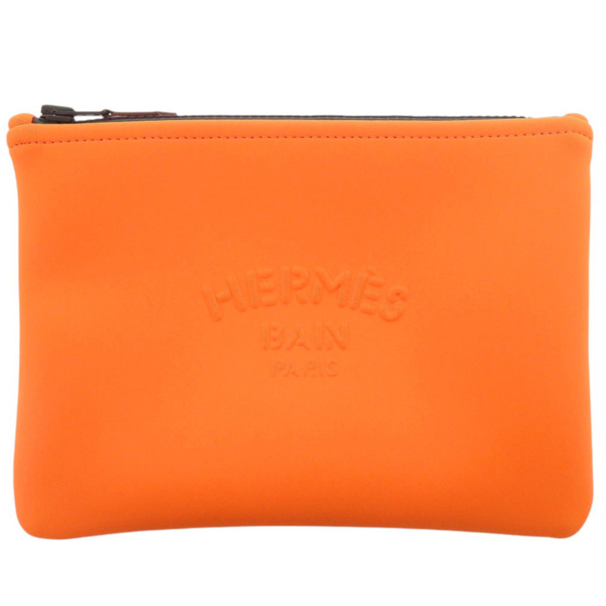 Hermes Black Orange Polyamide Nylon Pouch (Pre-Owned)