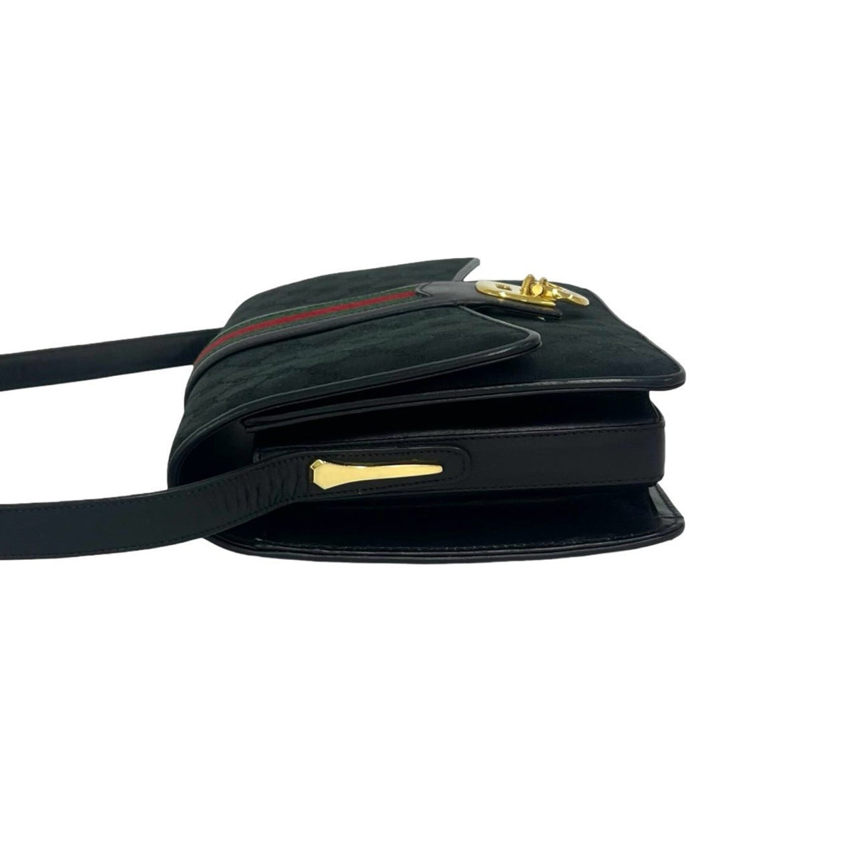 Gucci Black Green Red Color Canvas Leather Pochette Shoulder Bag (Pre-Owned)