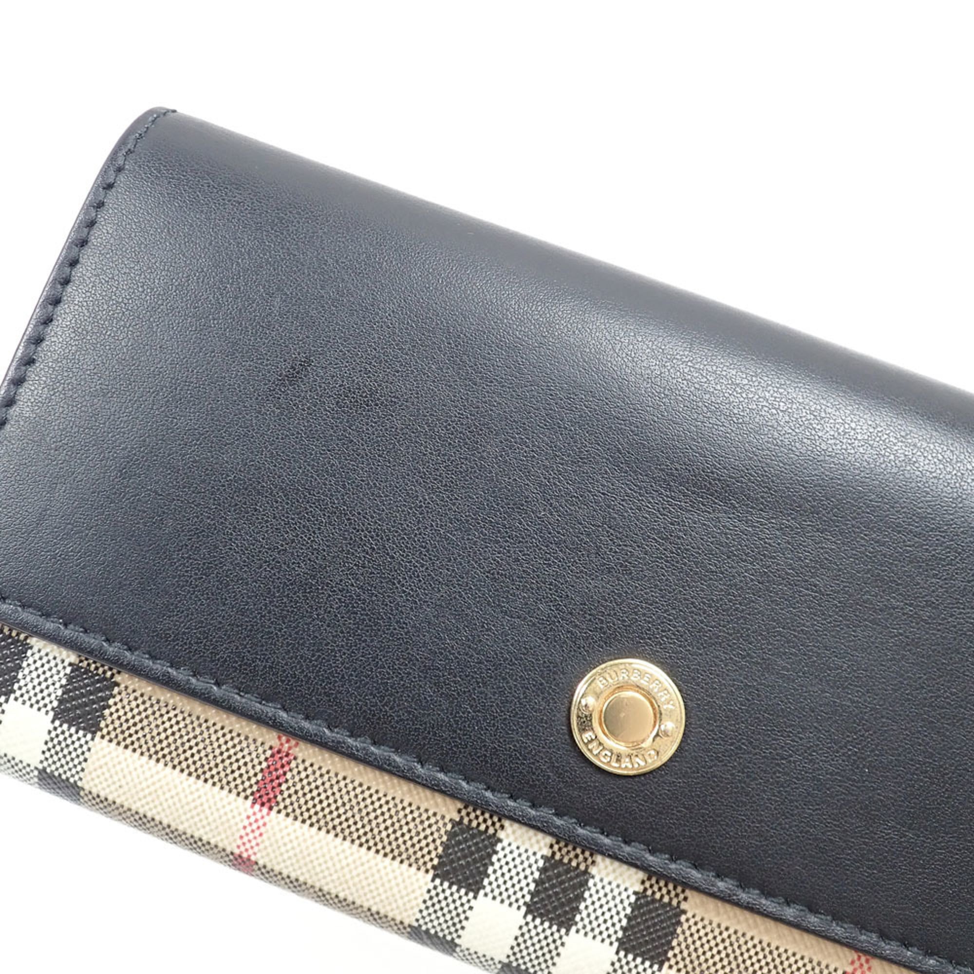 Burberry Black Leather Elastane Long Wallet (Bi-Fold) (Pre-Owned)