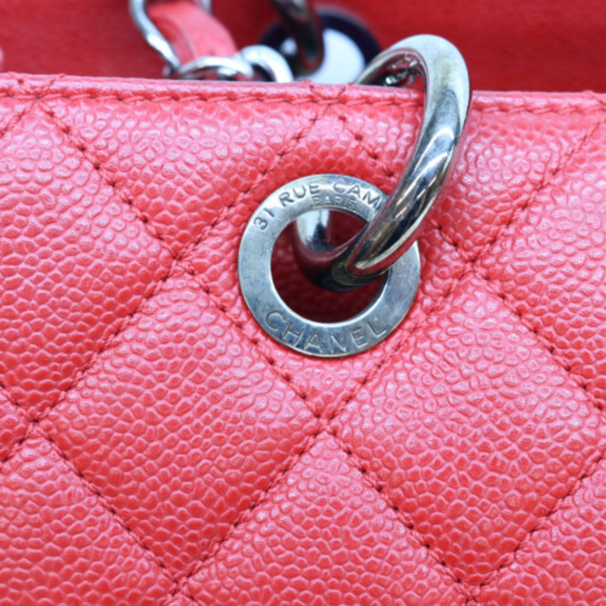 Chanel Red Color Grained Calfskin Tote Bag (Pre-Owned)