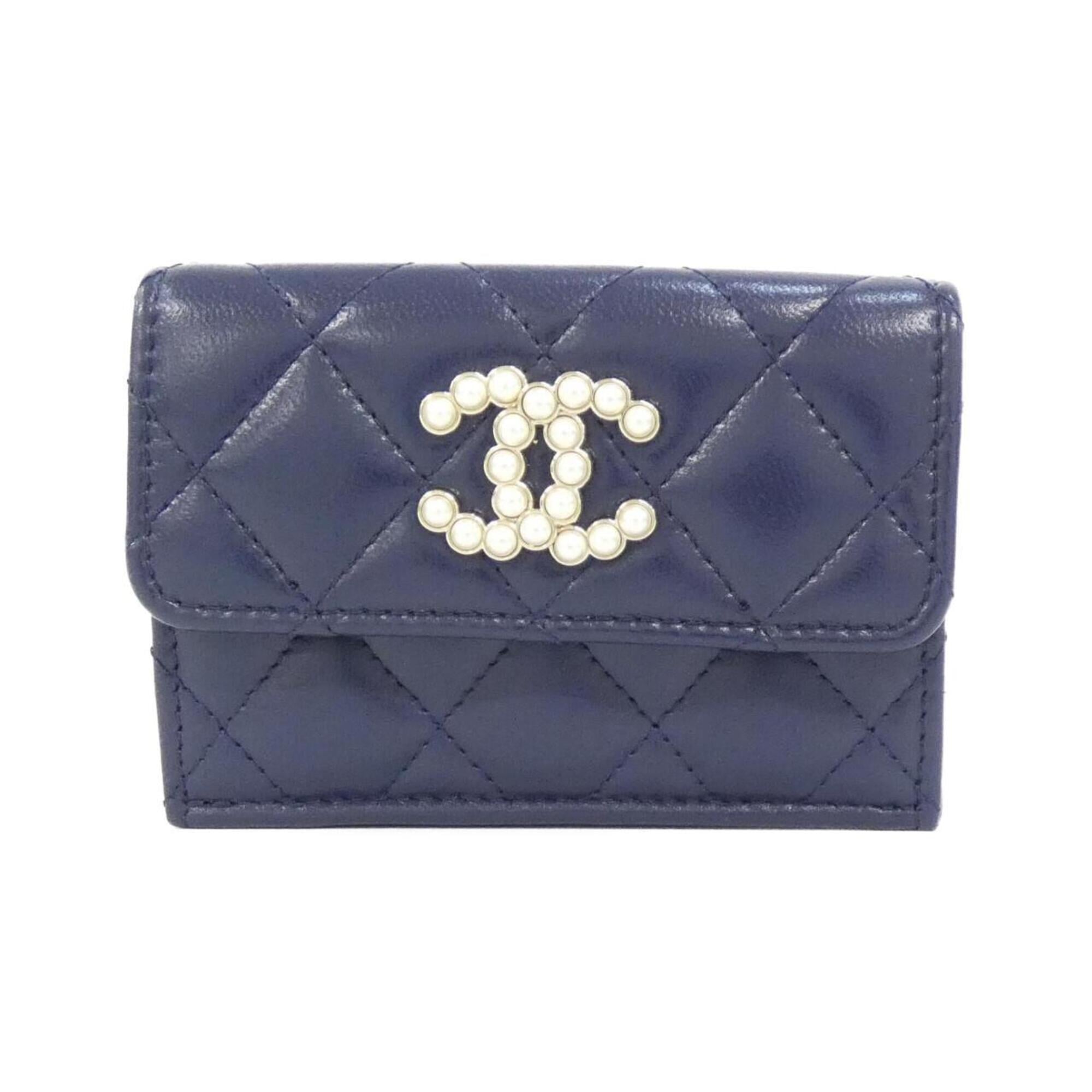 Chanel Navy Leather Wallet (Tri-Fold) (Pre-Owned)