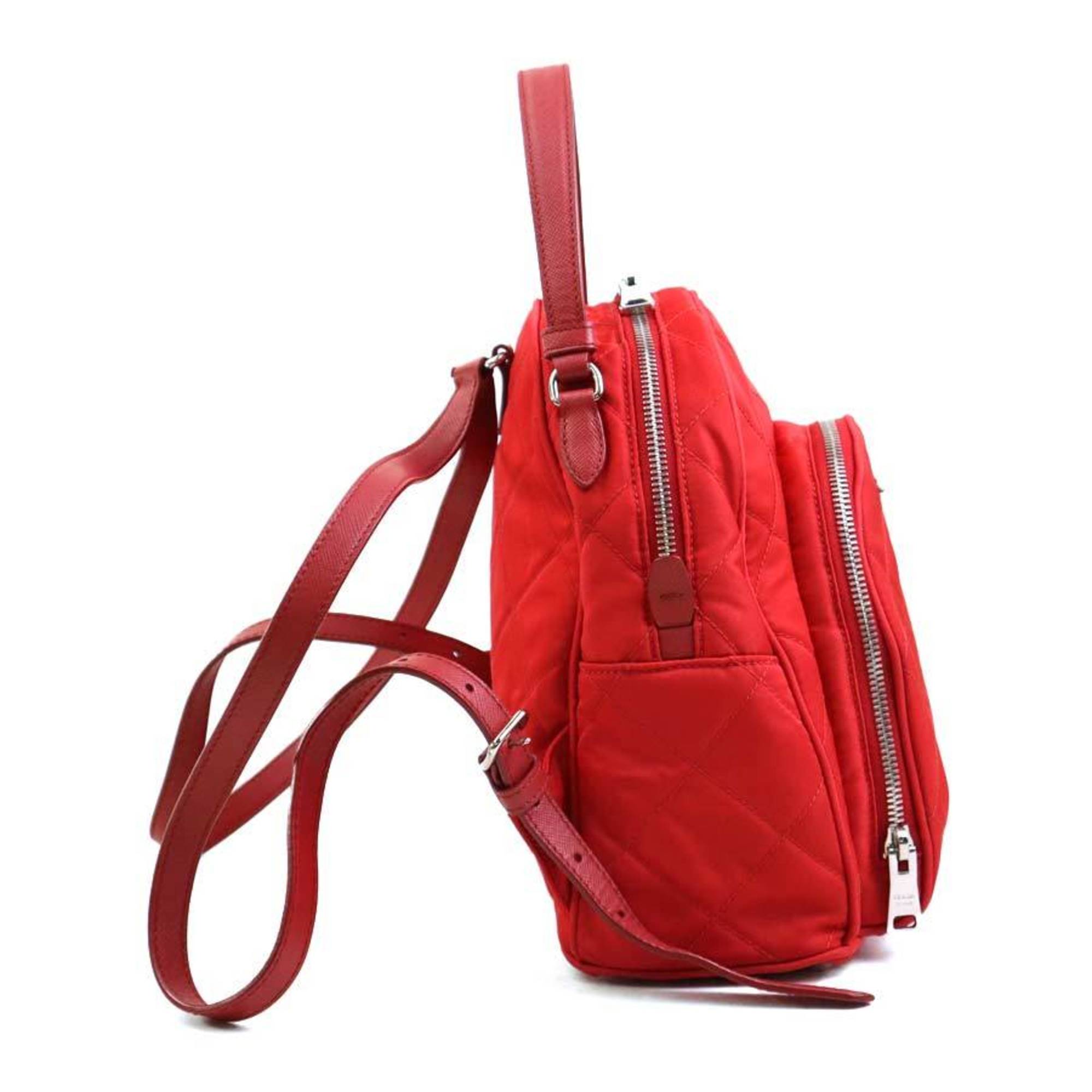 Prada Red Color Nylon Leather Backpack (Pre-Owned)