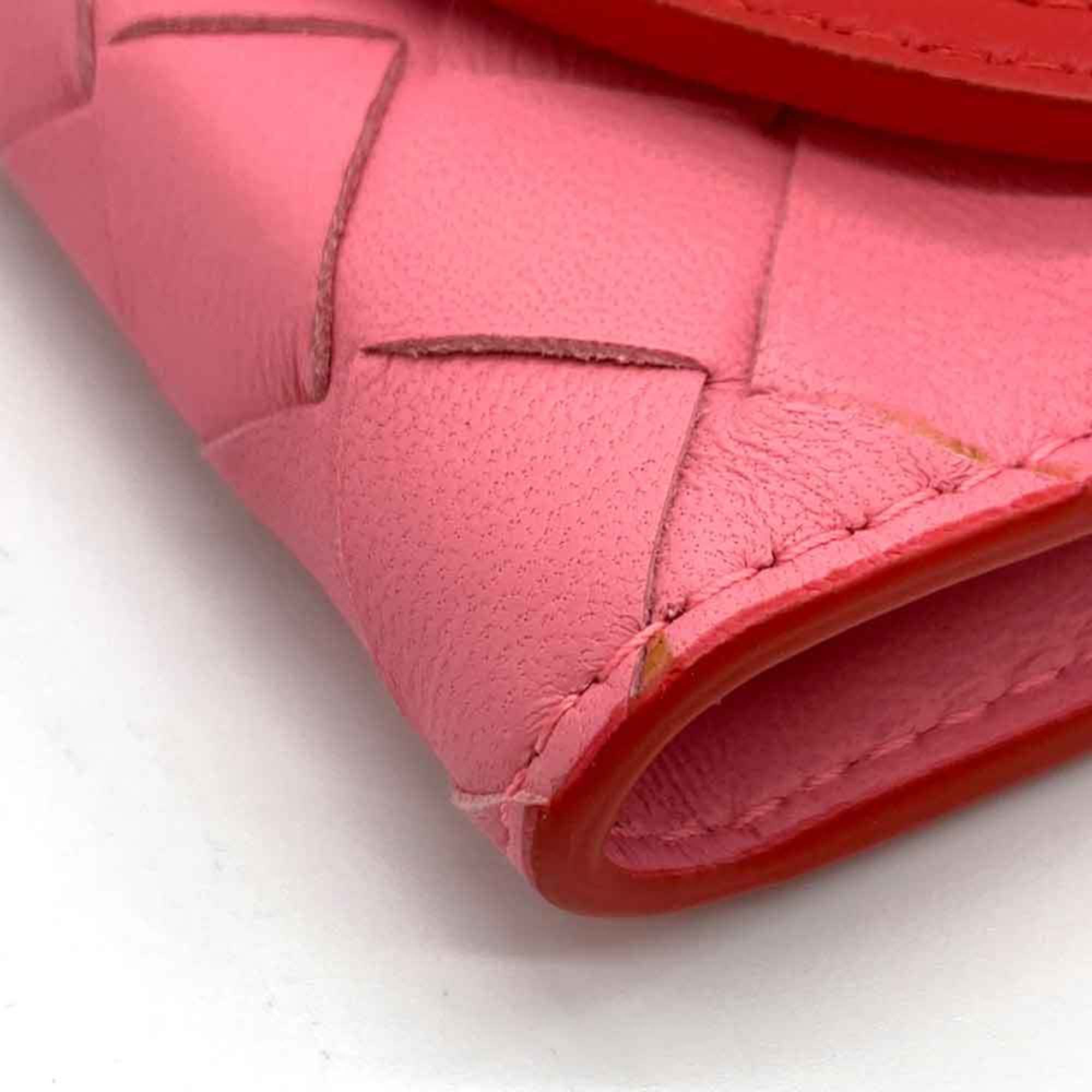 Bottega Veneta Pink Red Color Leather Wallet (Bi-Fold) (Pre-Owned)