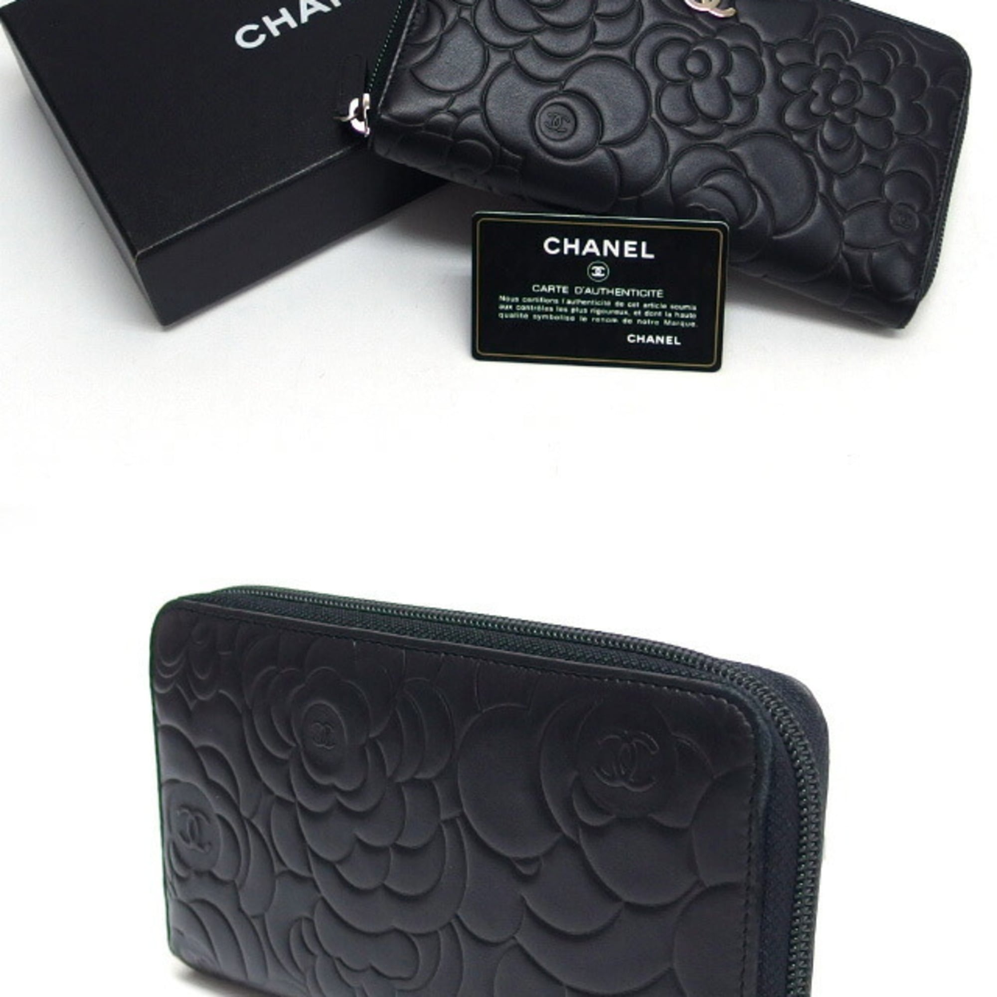 Chanel Black Leather Long Wallet (Bi-Fold) (Pre-Owned)