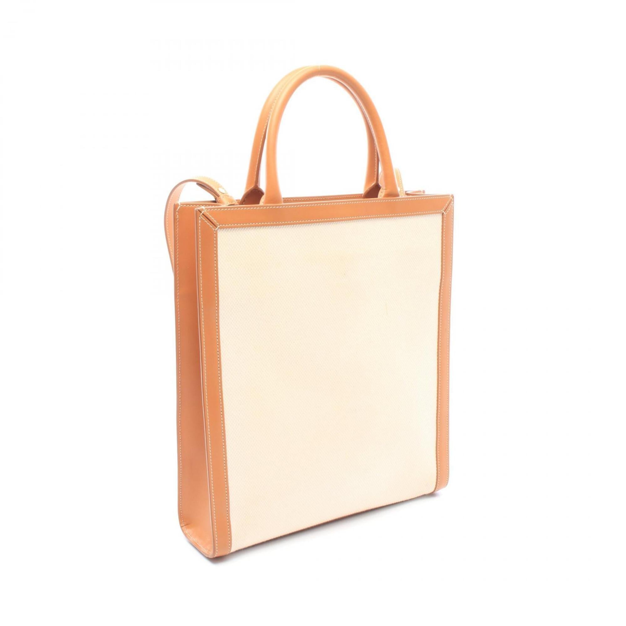 Celine Brown Ivory Canvas Leather Handbag Tote Bag (Pre-Owned)