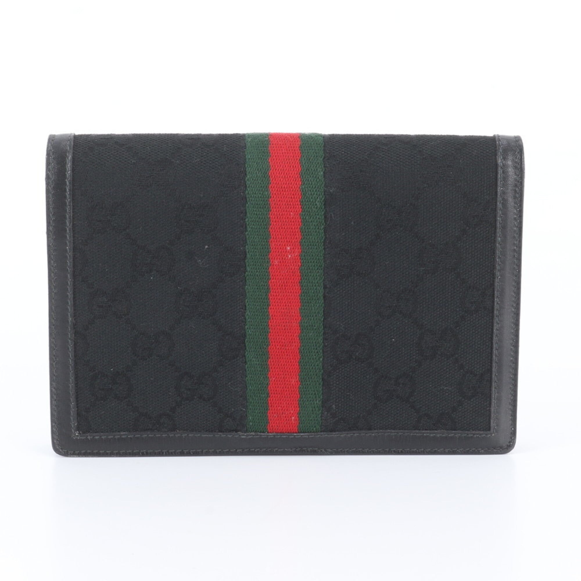 Gucci Black Green Red Color Leather Canvas Clutch Bag Handbag Tote Bag (Pre-Owned)