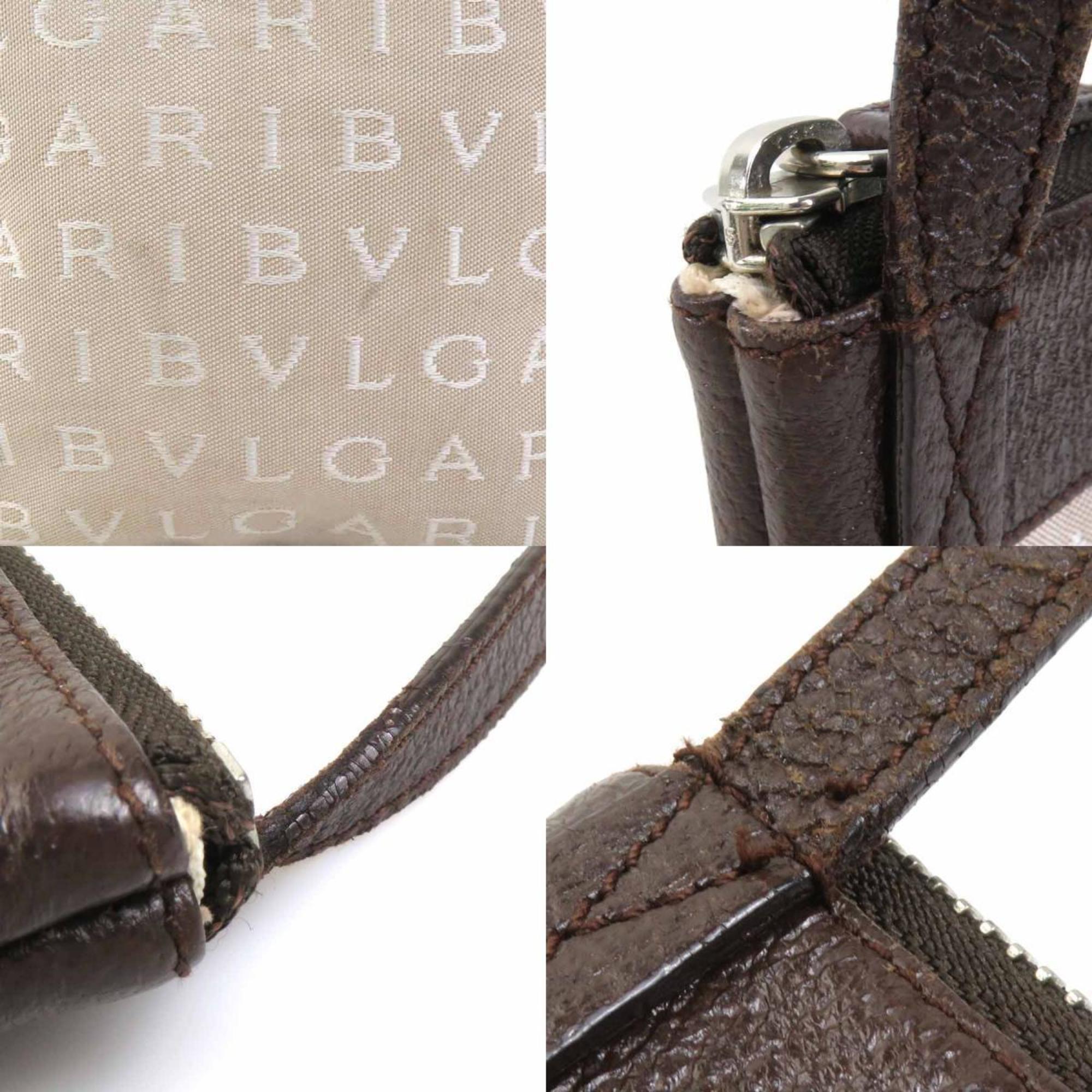 Bvlgari Beige Brown Nylon Canvas Leather Shoulder Bag (Pre-Owned)
