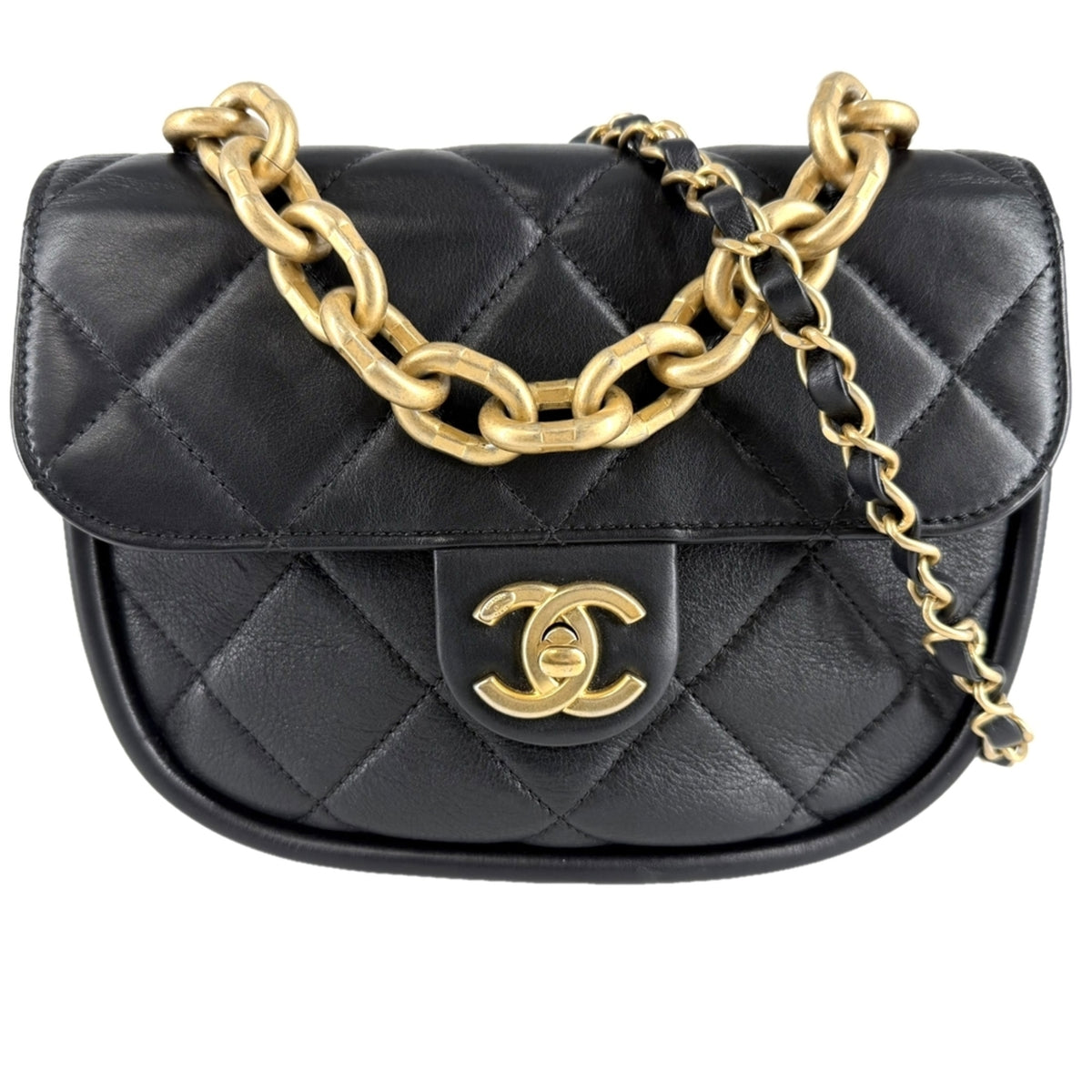 Chanel Black White Leather Handbag Shoulder Bag (Pre-Owned)