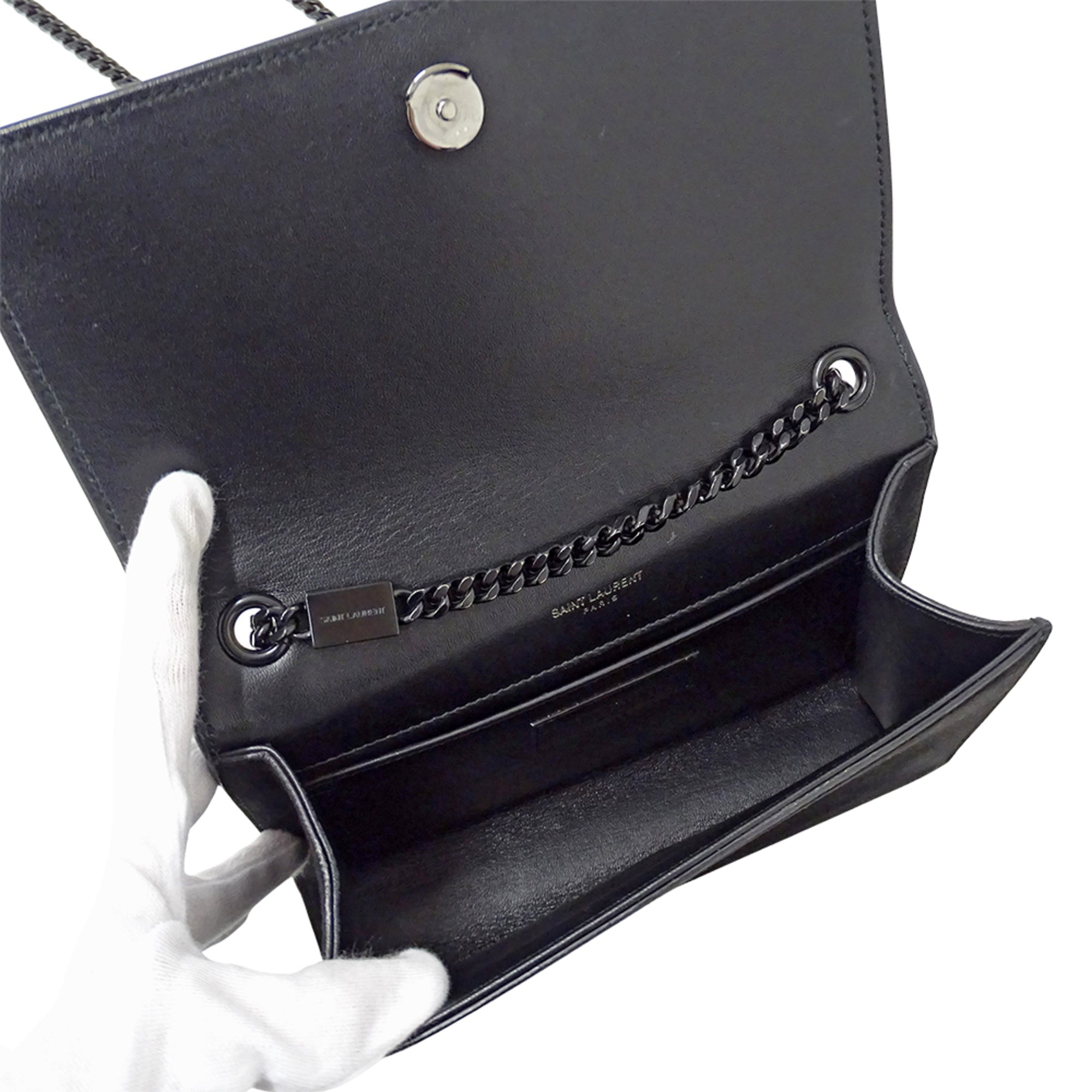 Saint Laurent Black Suede Rhinestone Handbag Shoulder Bag (Pre-Owned)