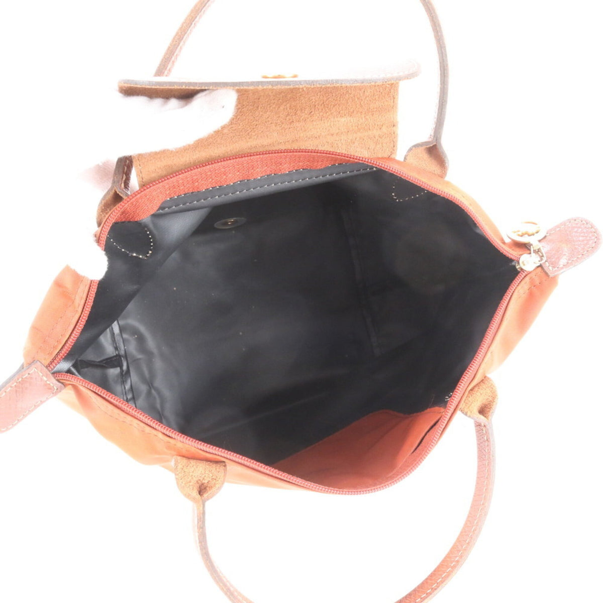 Longchamp Brown Orange Leather Nylon Handbag Shoulder Bag Tote Bag (Pre-Owned)