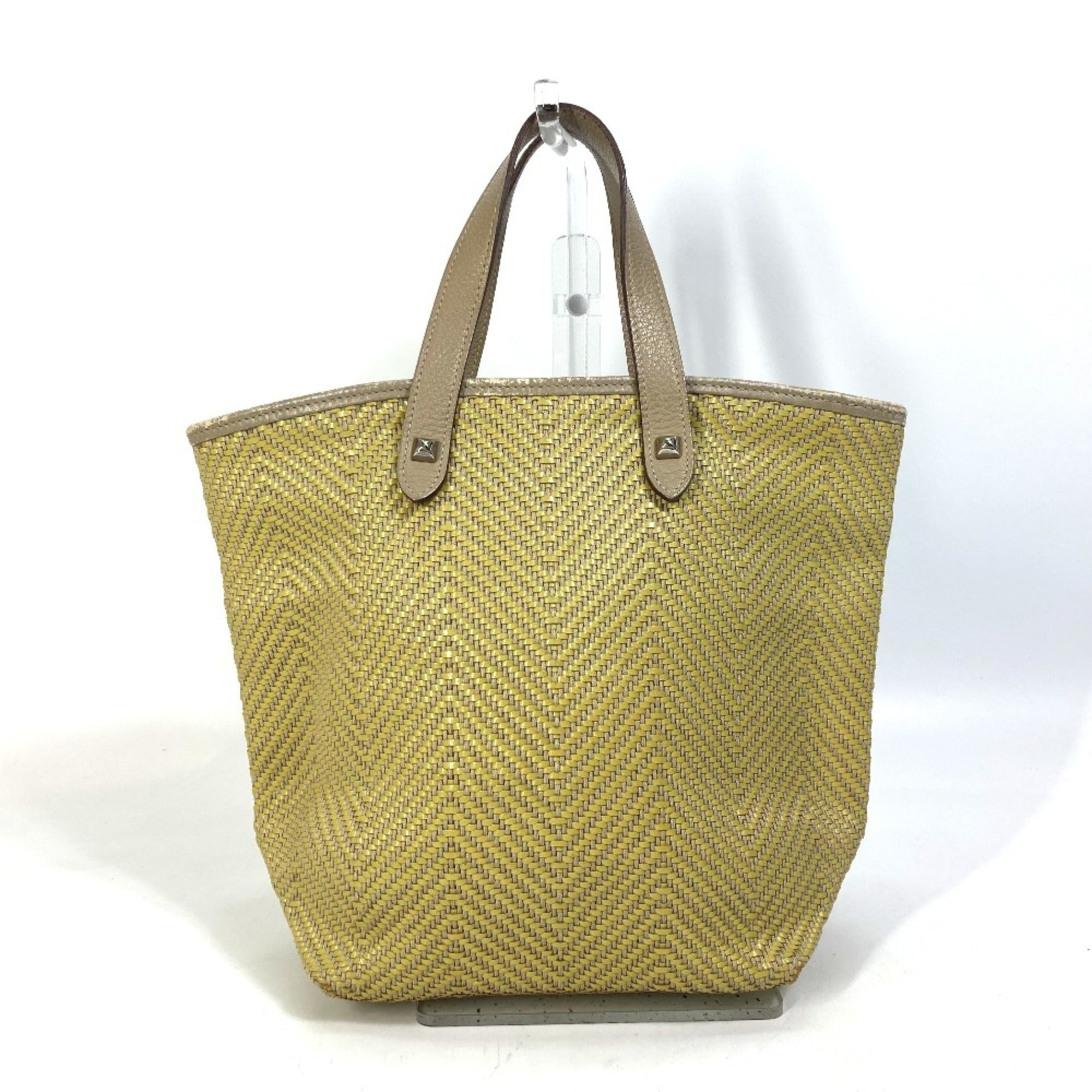 Hermes Yellow Leather Polyester Handbag Tote Bag (Pre-Owned)
