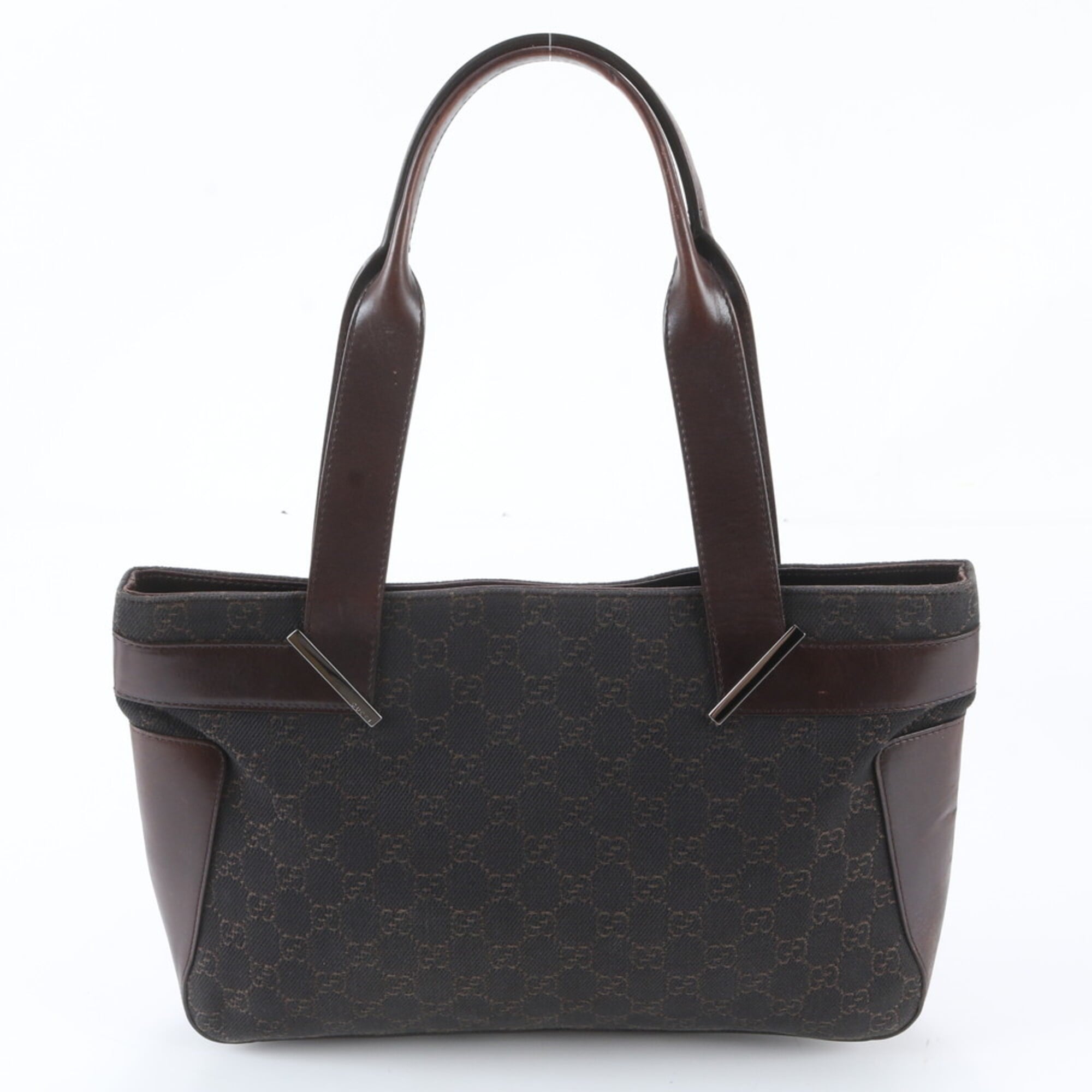 Gucci Brown Leather Canvas Handbag Shoulder Bag Tote Bag (Pre-Owned)