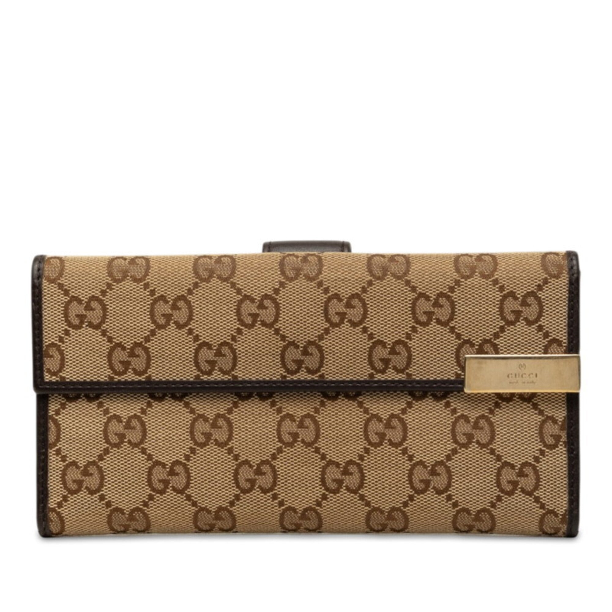 Gucci Beige Brown Canvas Leather Long Wallet (Bi-Fold) (Pre-Owned)
