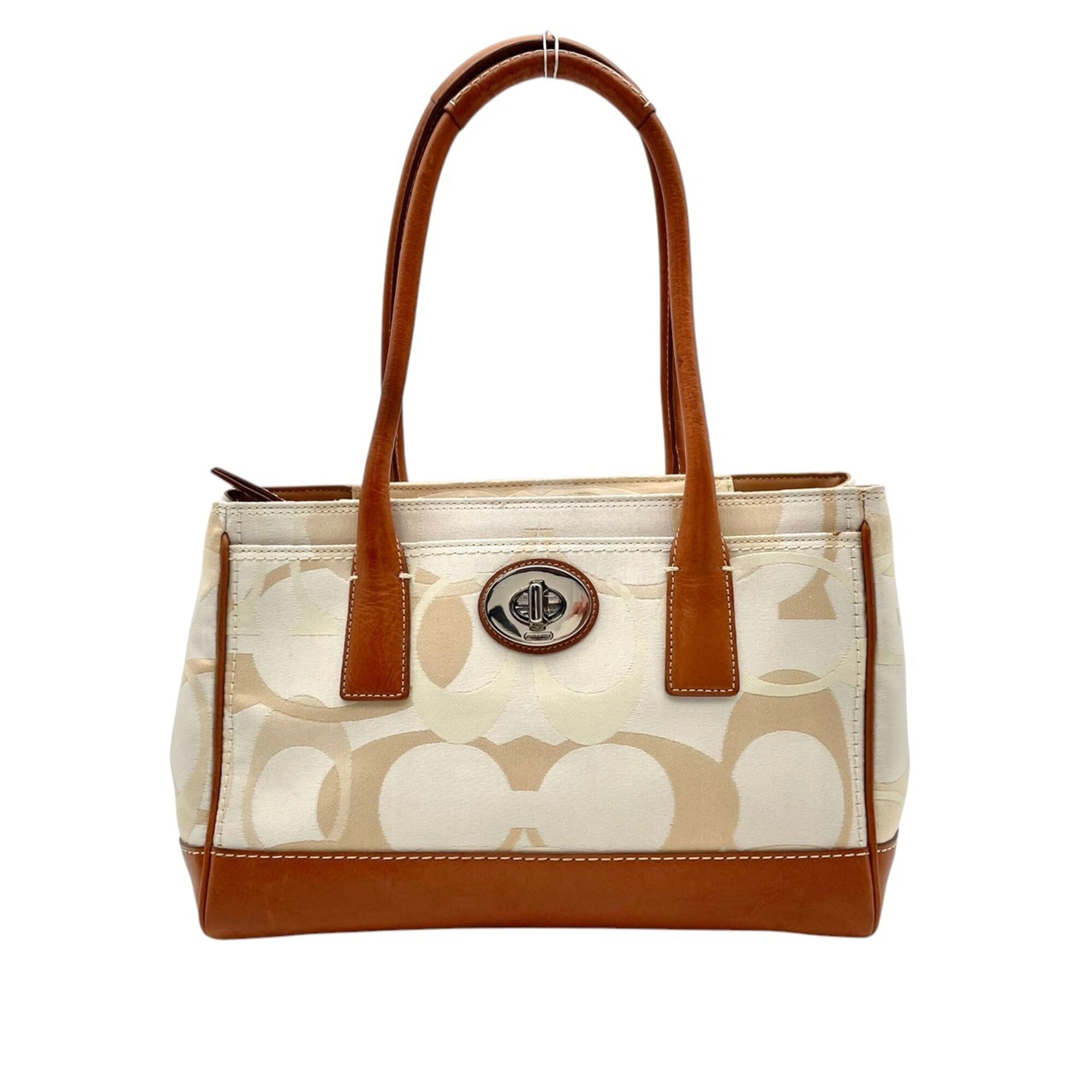 Coach Ivory Canvas Leather Handbag Tote Bag (Pre-Owned)