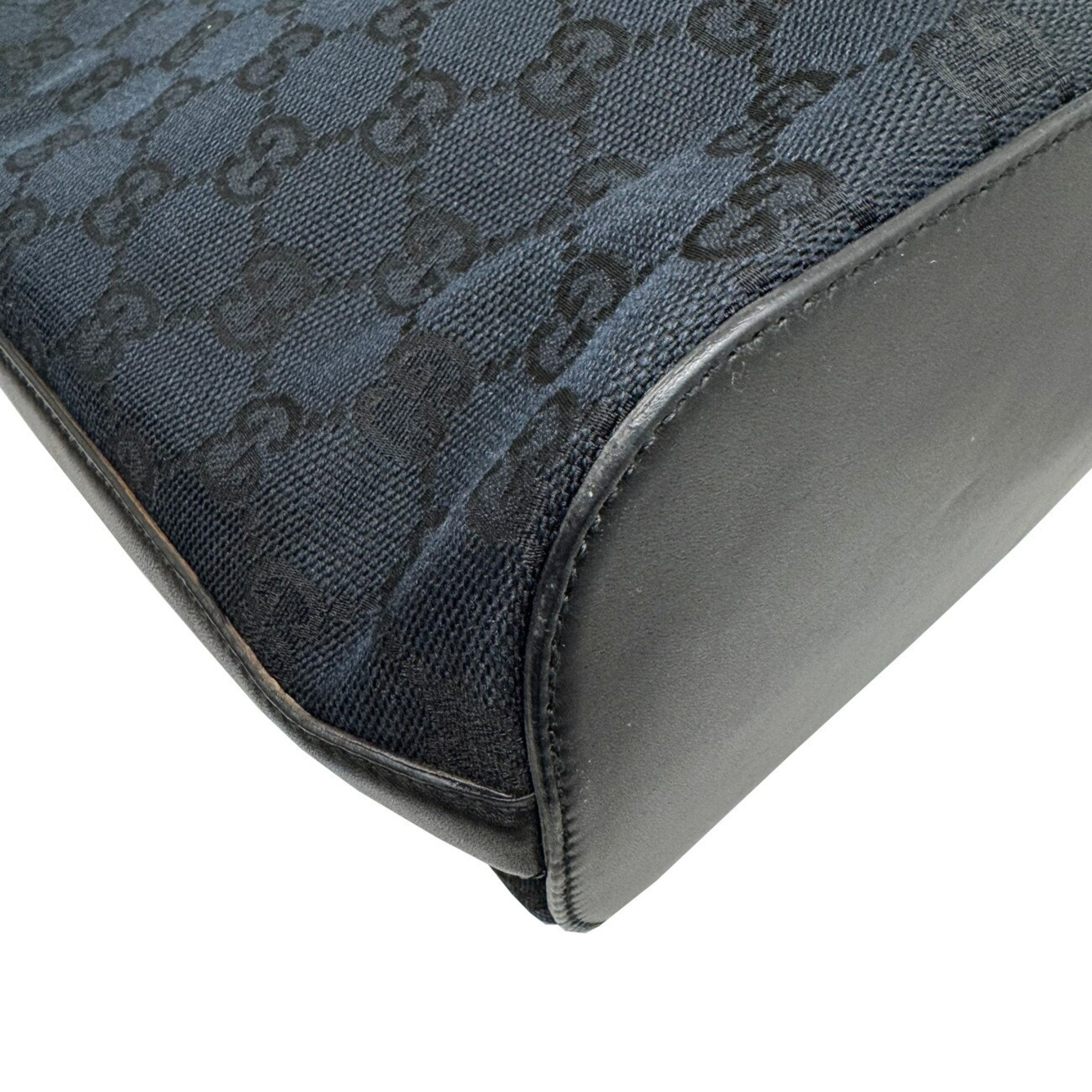 Gucci Black Gg Canvas Leather Shoulder Bag (Pre-Owned)