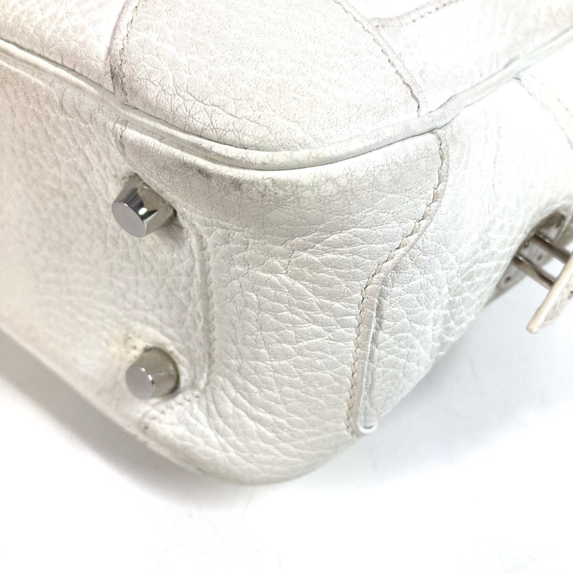 Hermes White Leather Boston Bag Handbag (Pre-Owned)