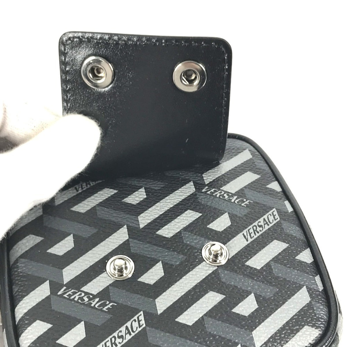 Versace Black Gray Leather Pouch (Pre-Owned)