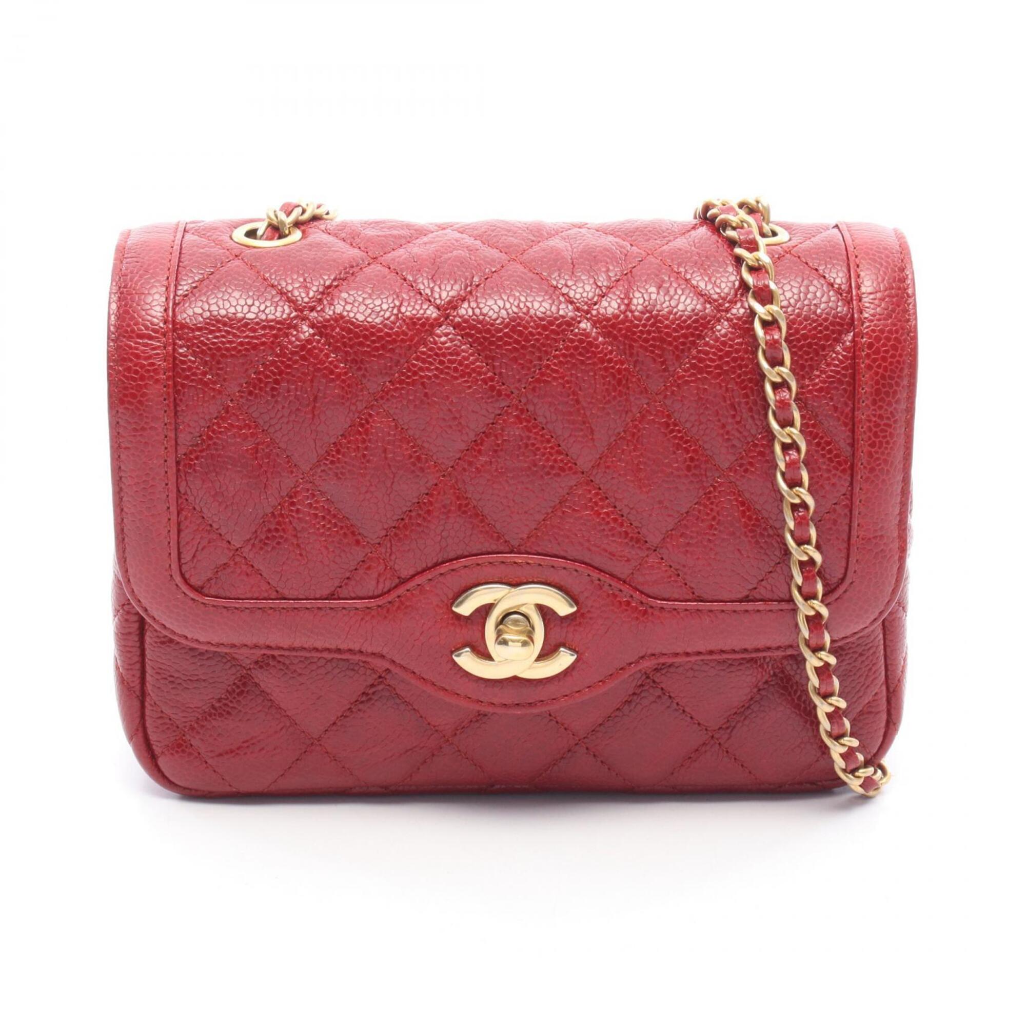 Chanel Red Color Leather Handbag Shoulder Bag (Pre-Owned)