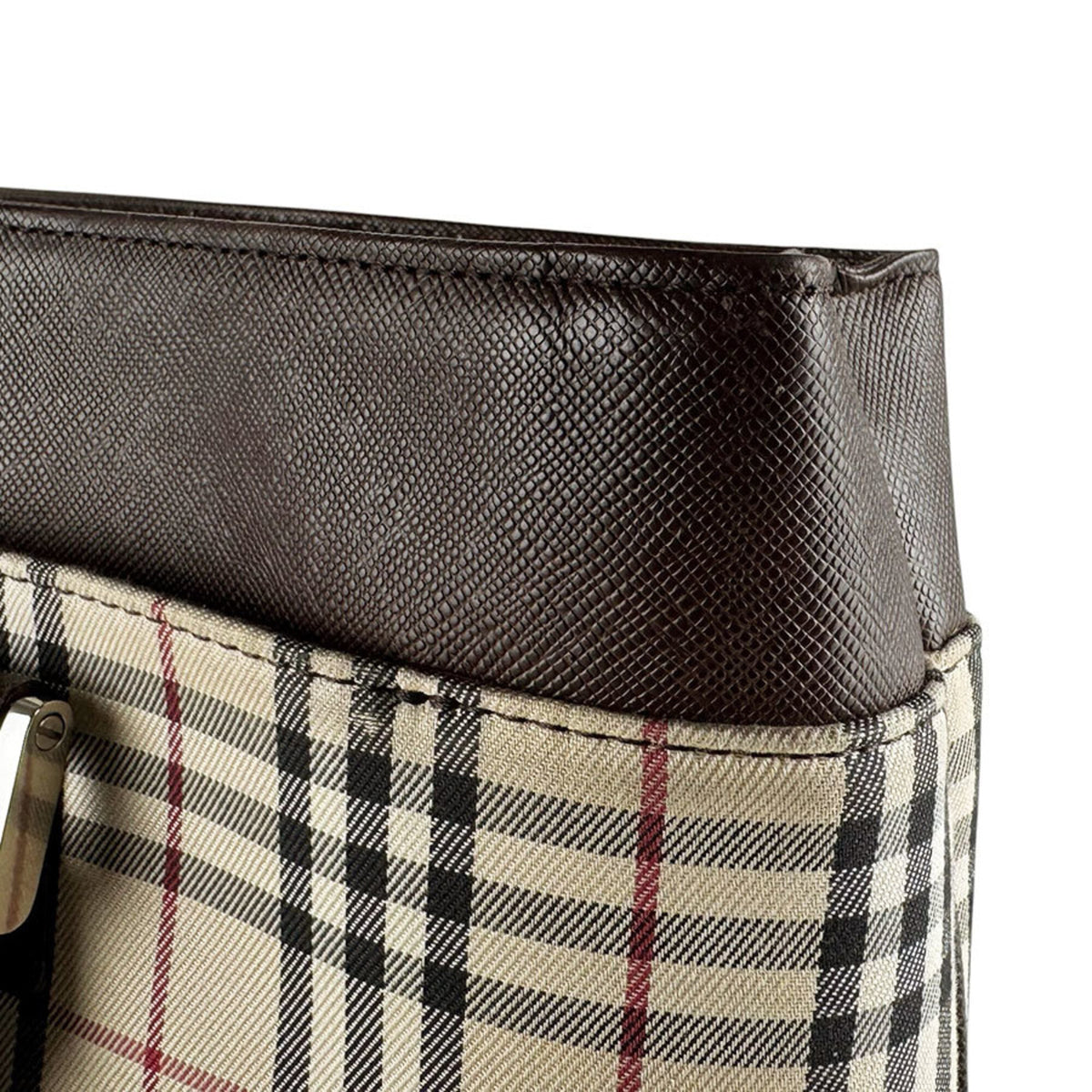 Burberry Beige Brown Nylon Canvas Leather Handbag (Pre-Owned)