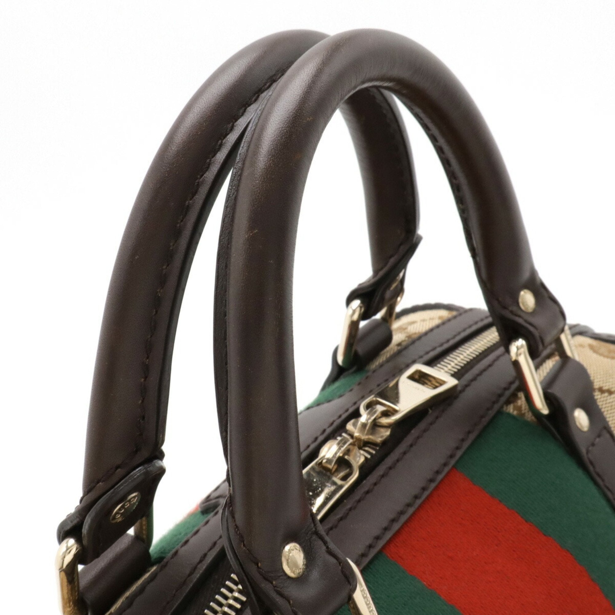 Gucci Beige Dark Brown Green Khaki Red Color Canvas Leather Handbag Shoulder Bag (Pre-Owned)