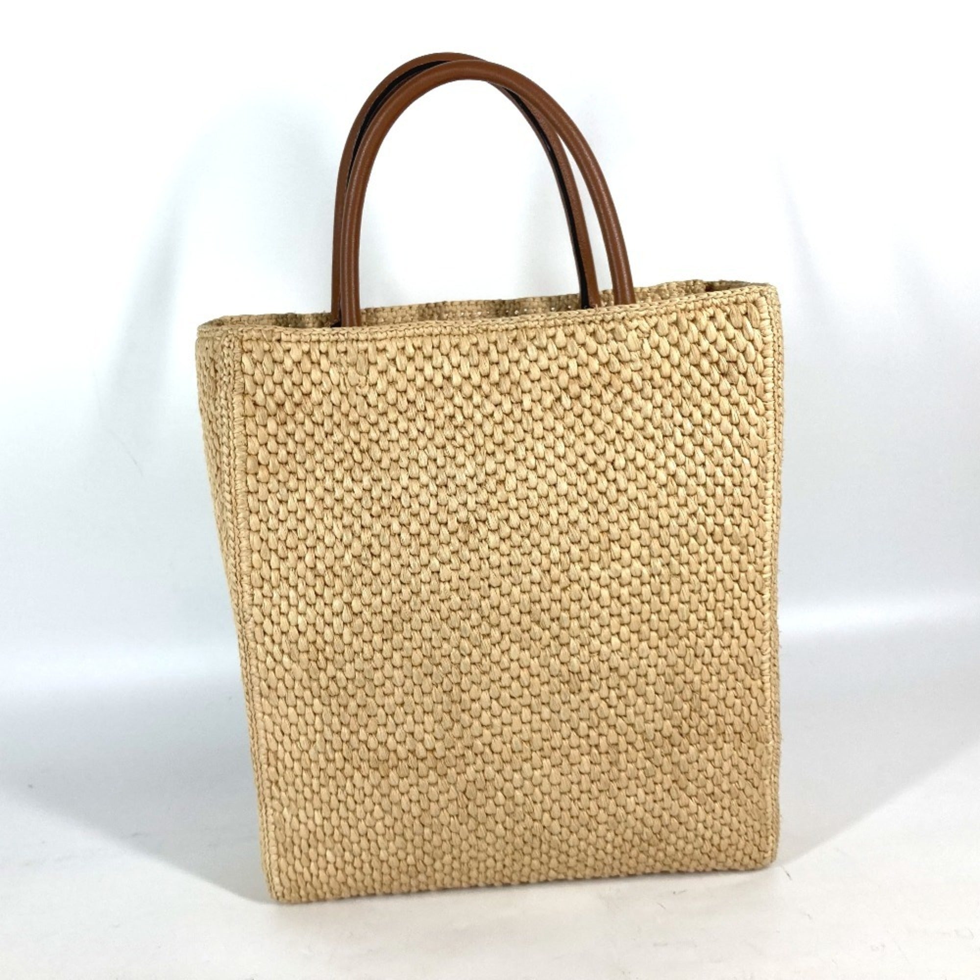 Loewe Beige Brown Raffia Handbag Shoulder Bag Tote Bag (Pre-Owned)