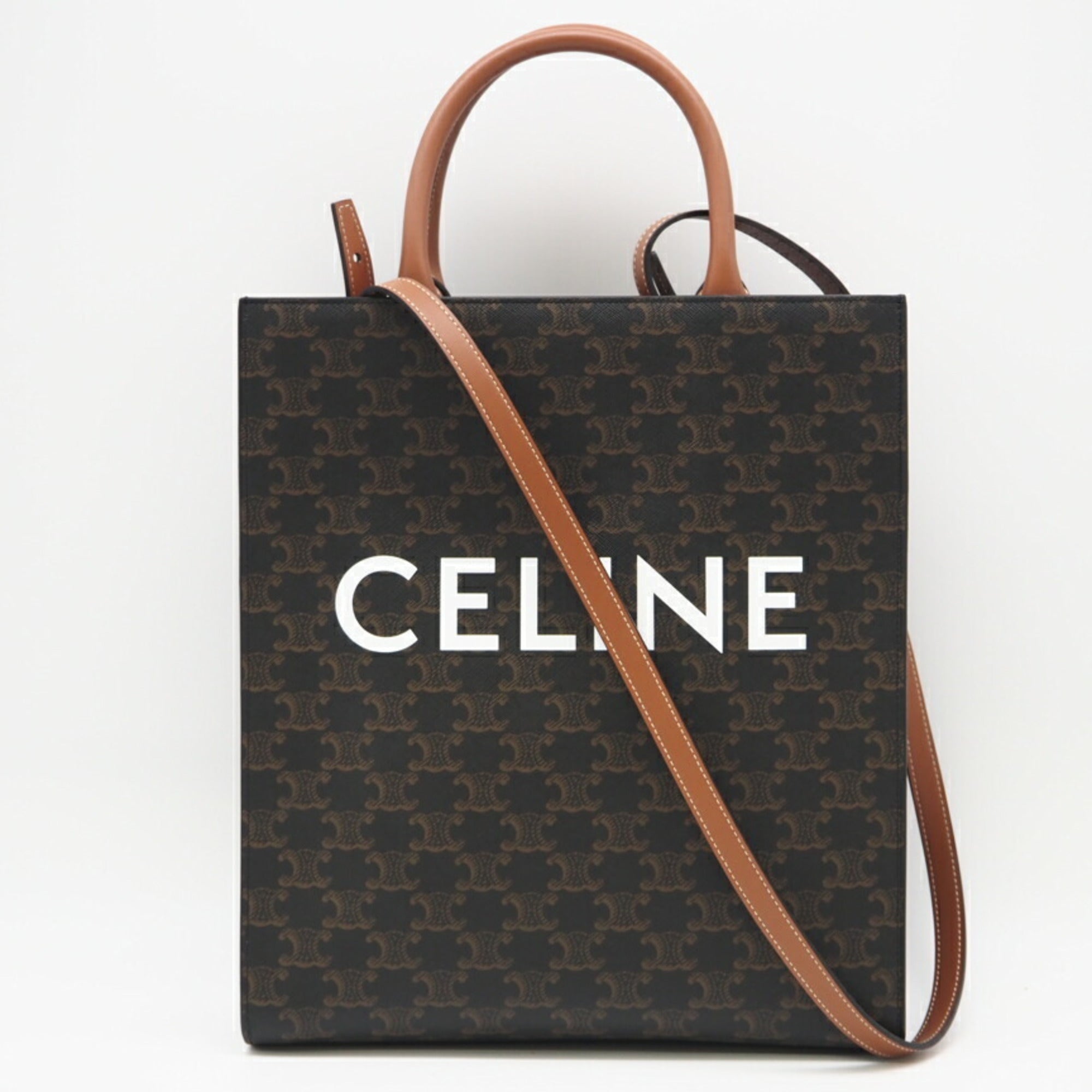 Celine Beige Brown White Coated Canvas Tote Bag (Pre-Owned)