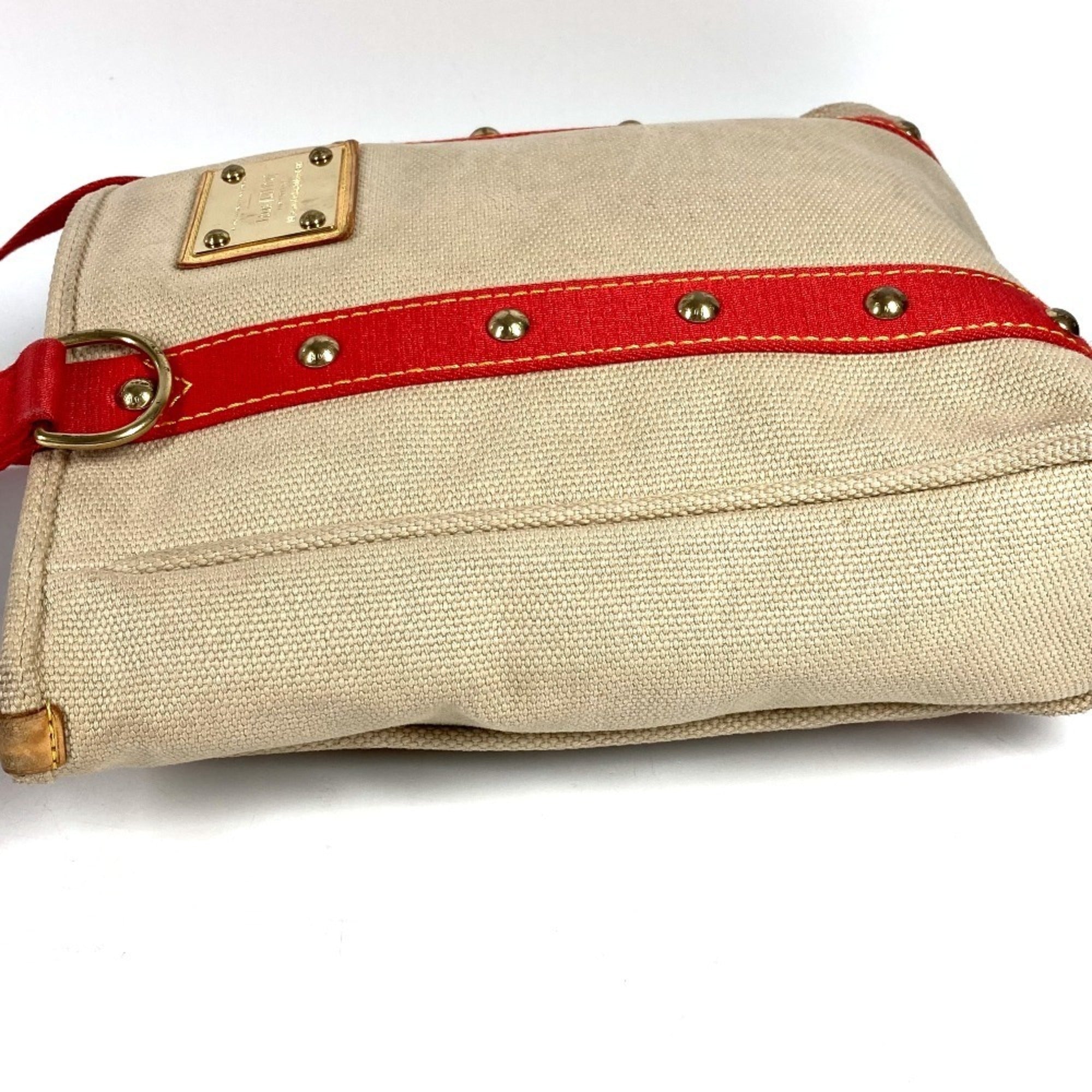 Louis Vuitton Beige Red Color Canvas Shoulder Bag Tote Bag (Pre-Owned)