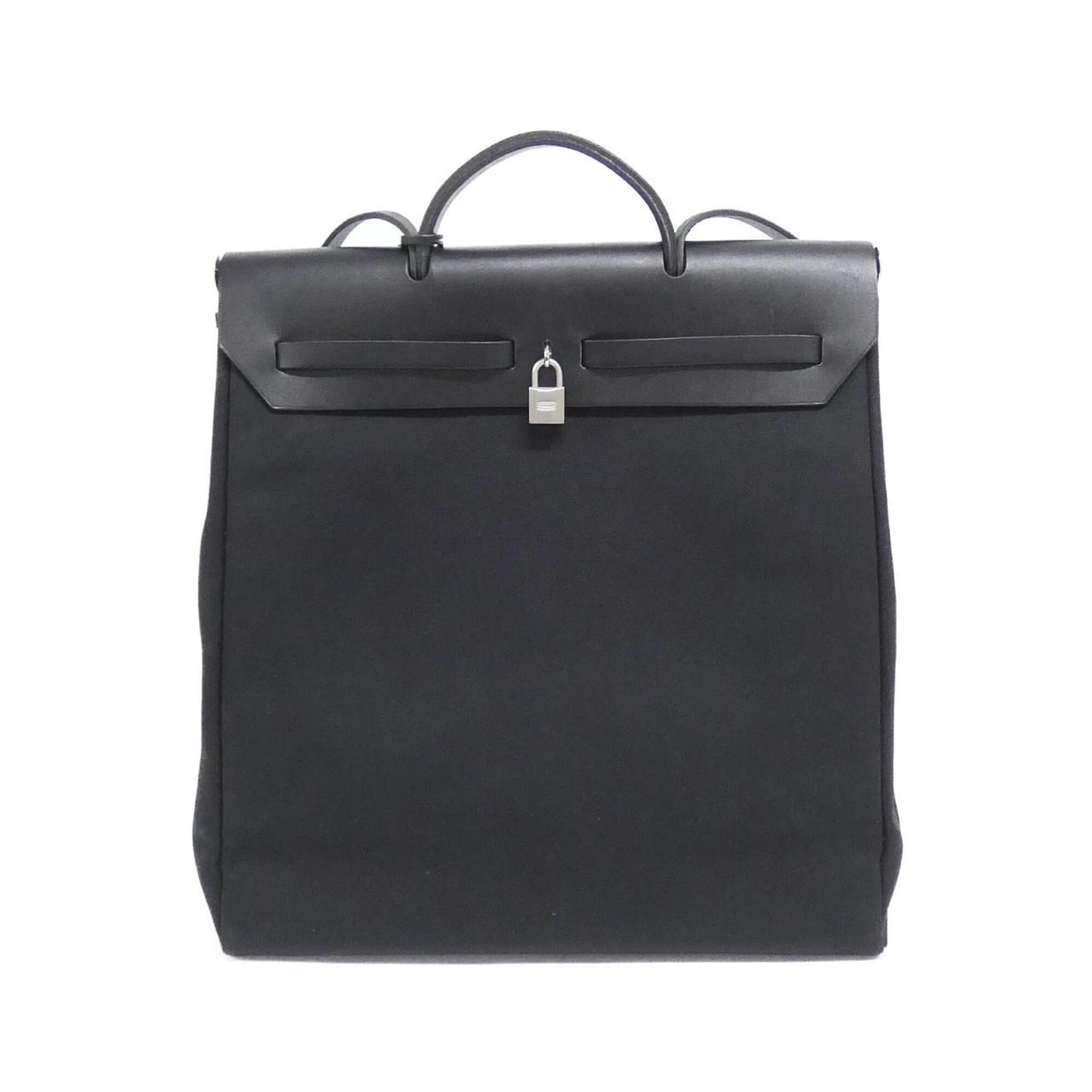 Hermes Her Bag Black Toile Officier Handbag (Pre-Owned)