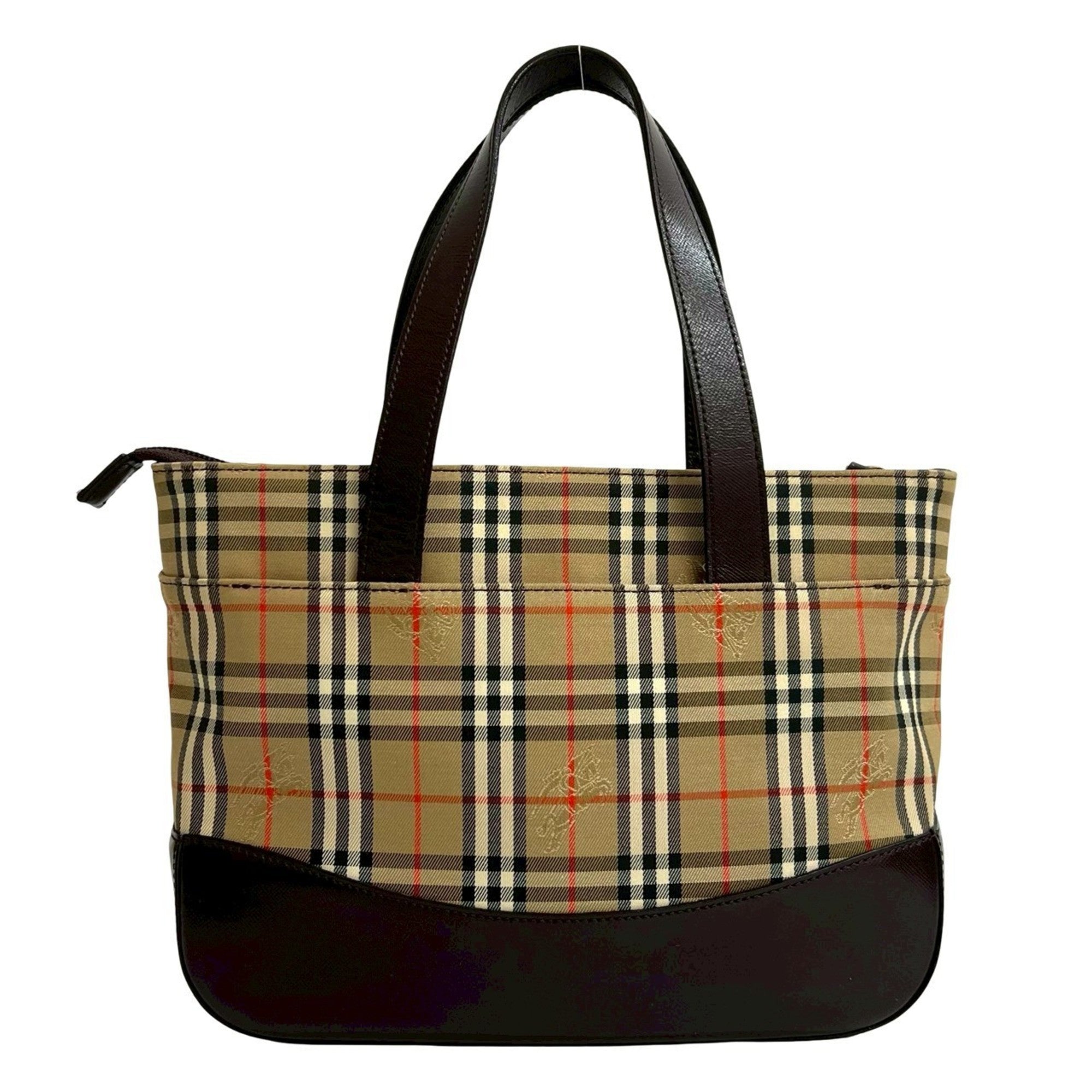 Burberry Beige Brown Leather Canvas Handbag Tote Bag (Pre-Owned)