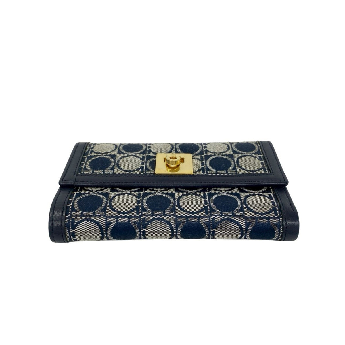 Salvatore Ferragamo Navy Canvas Leather Wallet (Tri-Fold) (Pre-Owned)