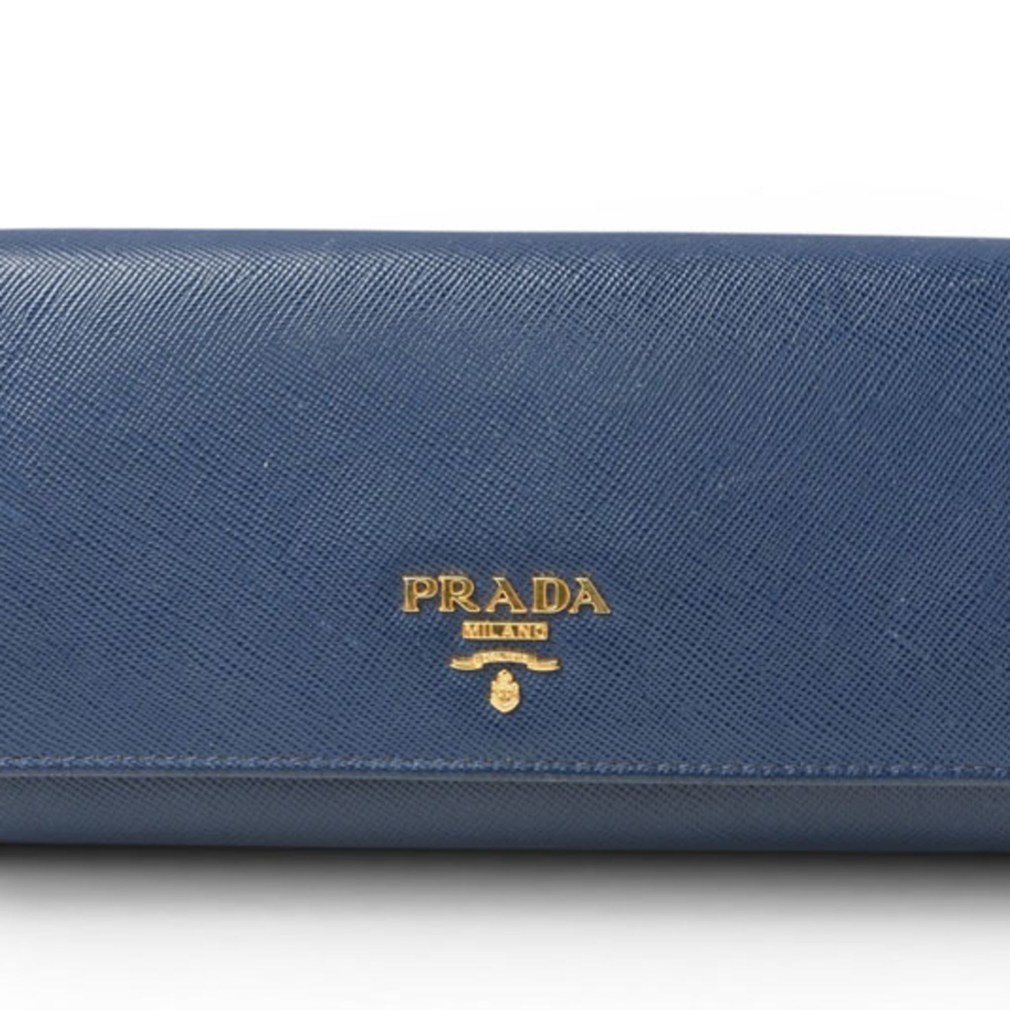 Prada Saffiano Blue Bluette Leather Long Wallet (Bi-Fold) (Pre-Owned)