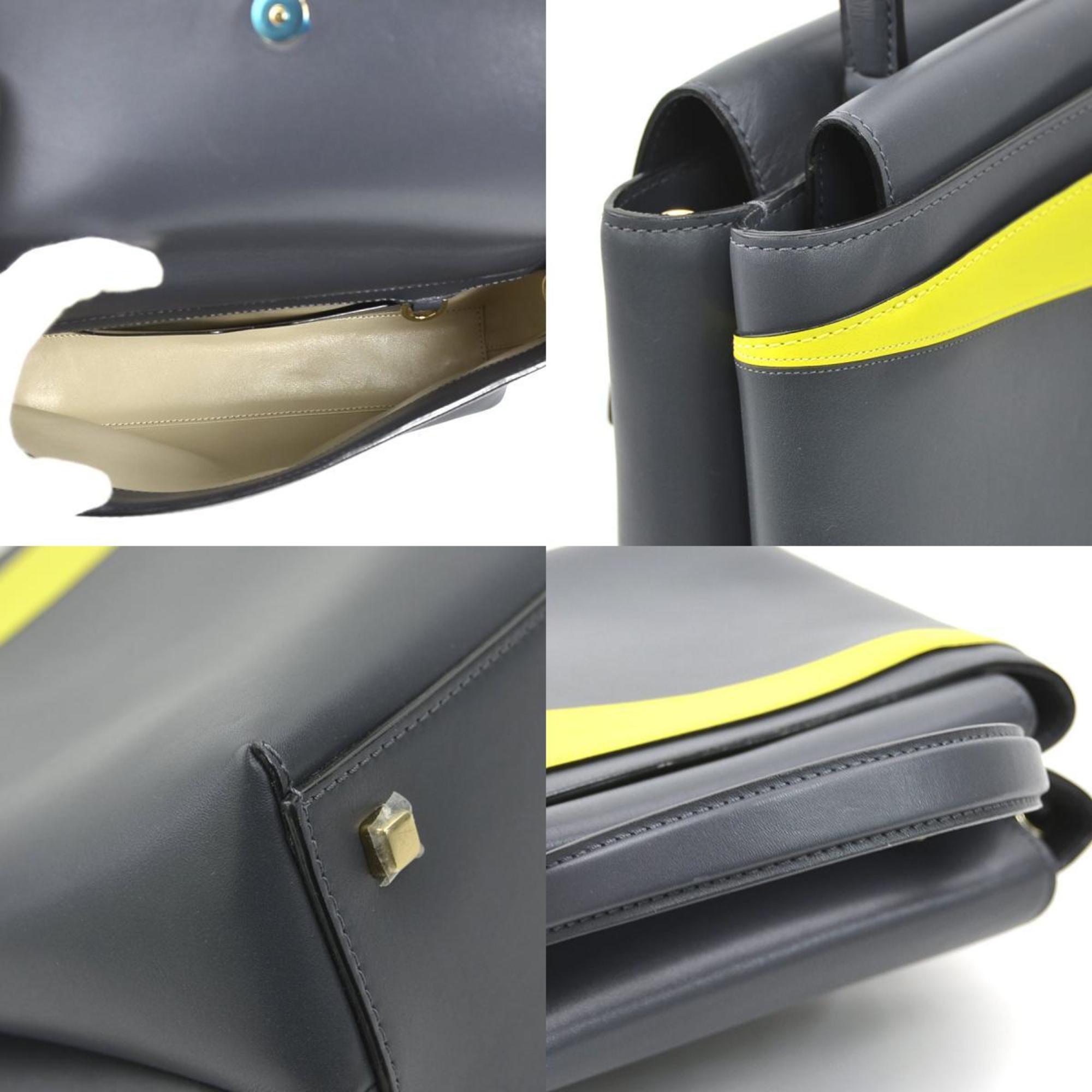 Valextra Gray Yellow Leather Handbag Shoulder Bag (Pre-Owned)