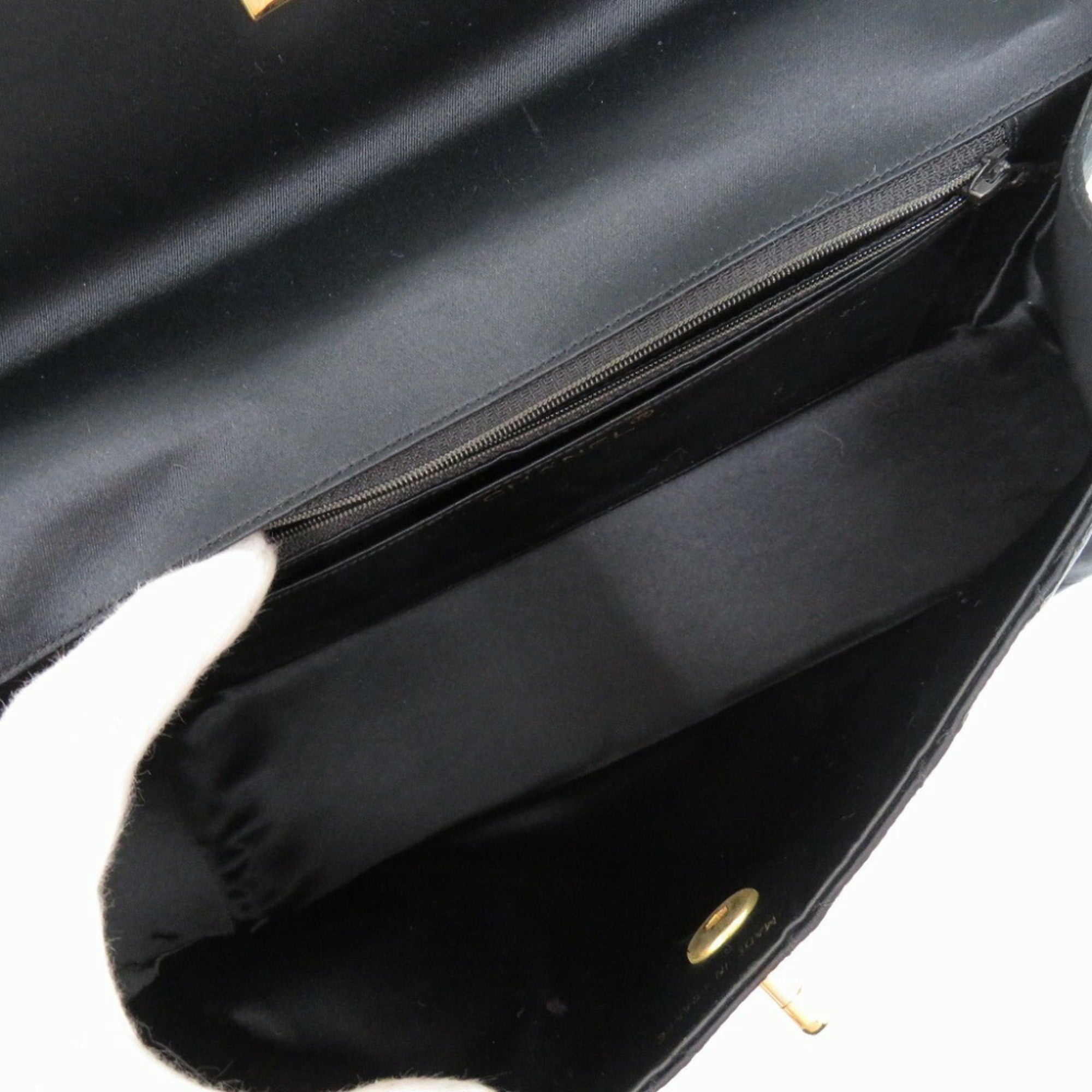 Chanel Black Satin Metal Handbag (Pre-Owned)