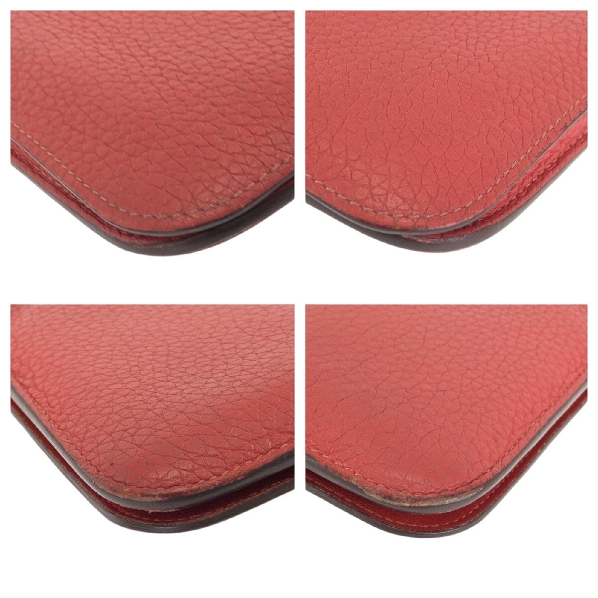 Hermes Red Color Togo Leather Long Wallet (Bi-Fold) (Pre-Owned)