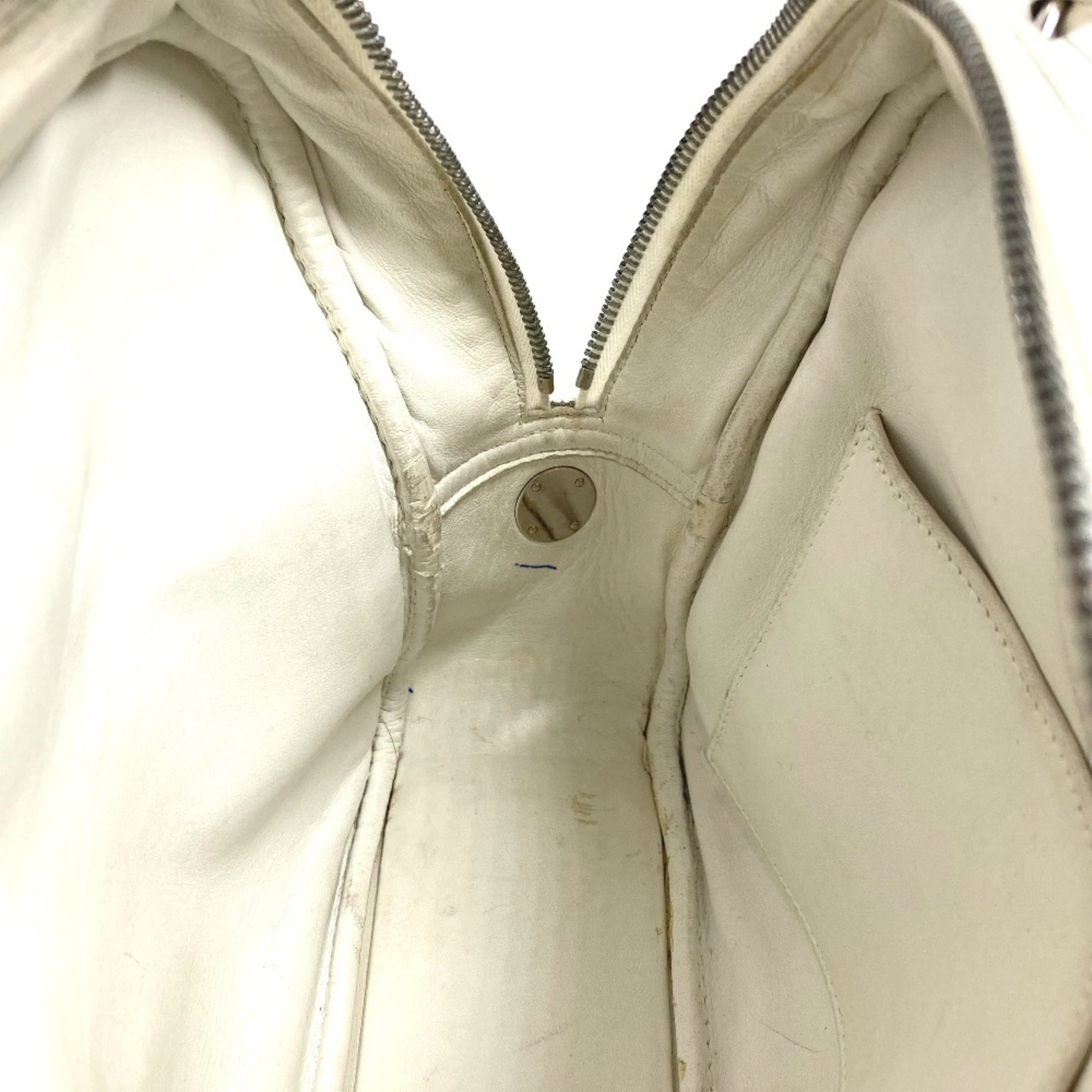 Hermes White Leather Boston Bag Handbag (Pre-Owned)