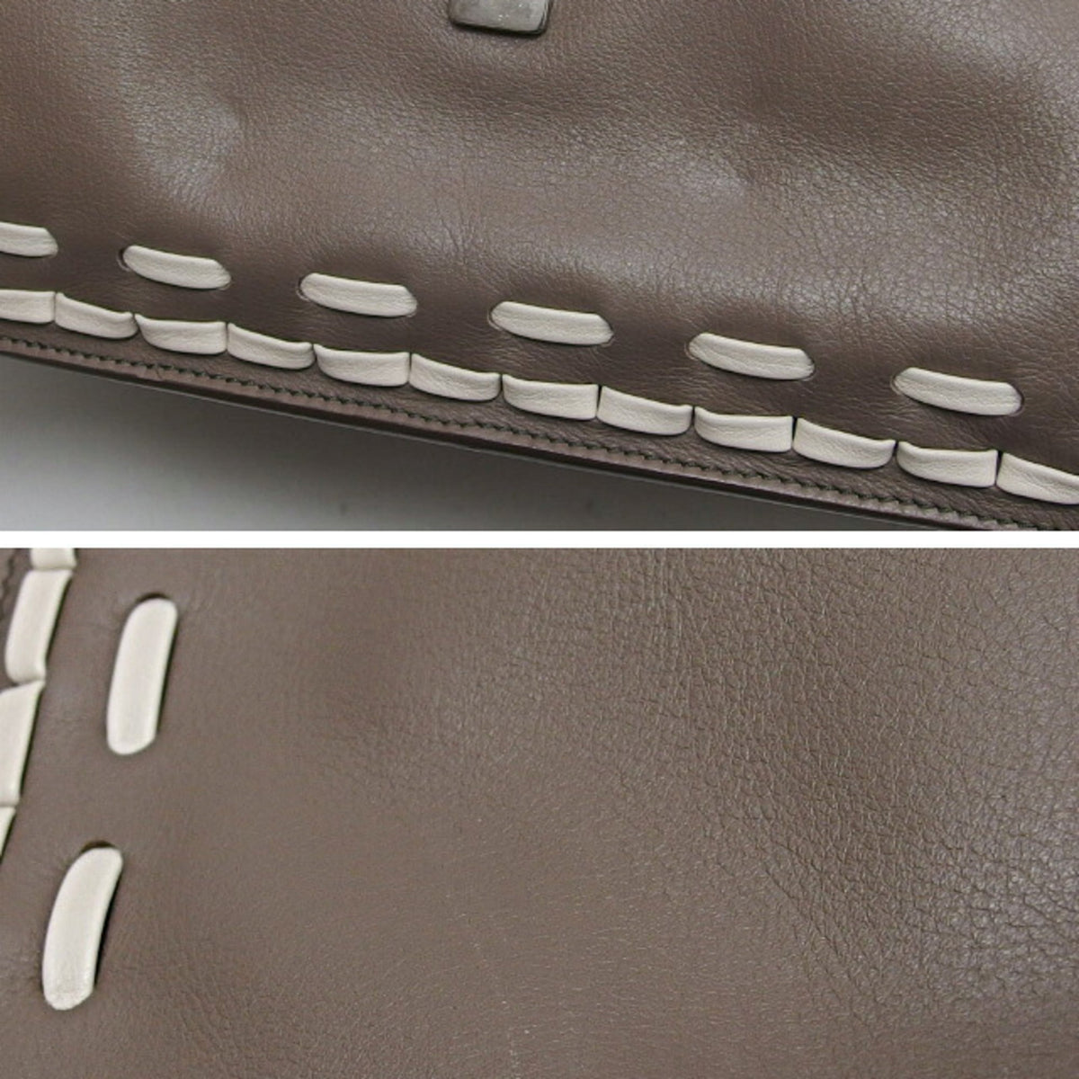 Tod's Gray Beige Grayish Leather Handbag Shoulder Bag (Pre-Owned)