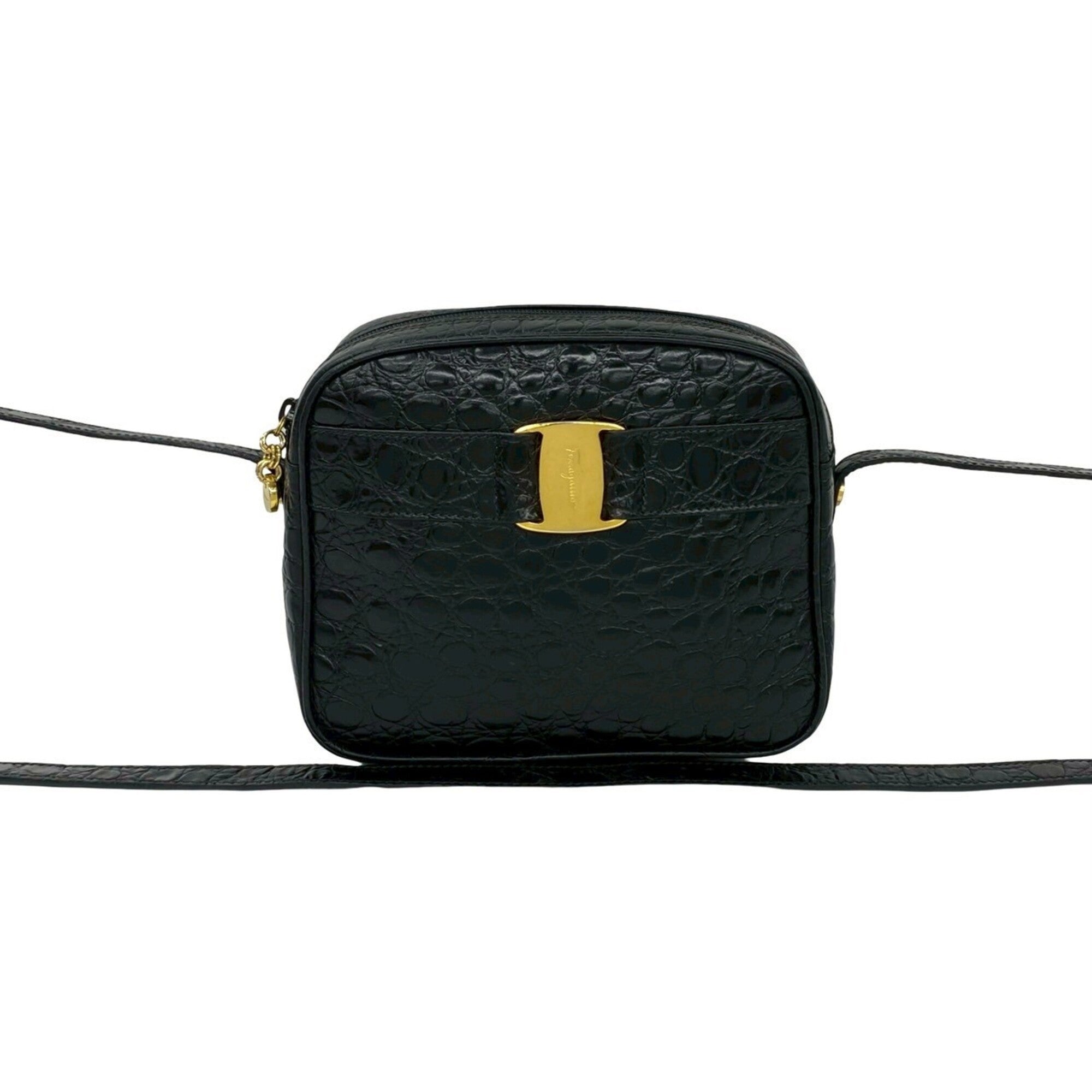 Salvatore Ferragamo Black Leather Shoulder Bag (Pre-Owned)