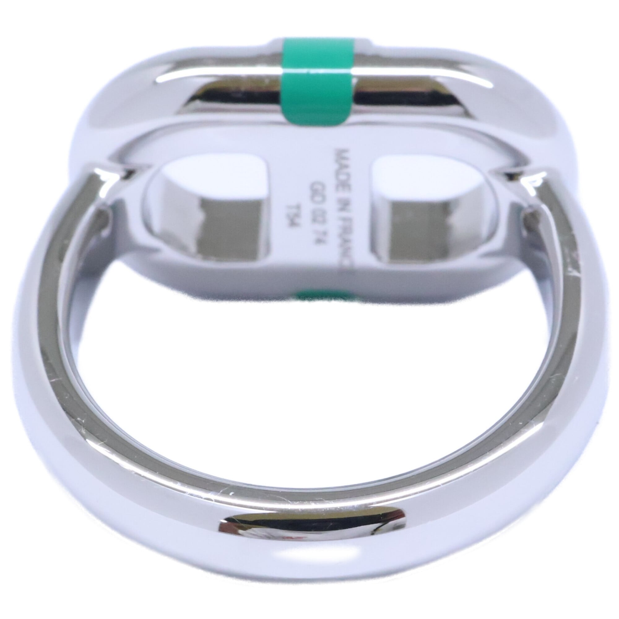 Hermes Silver Green Metal Band Ring (Pre-Owned)