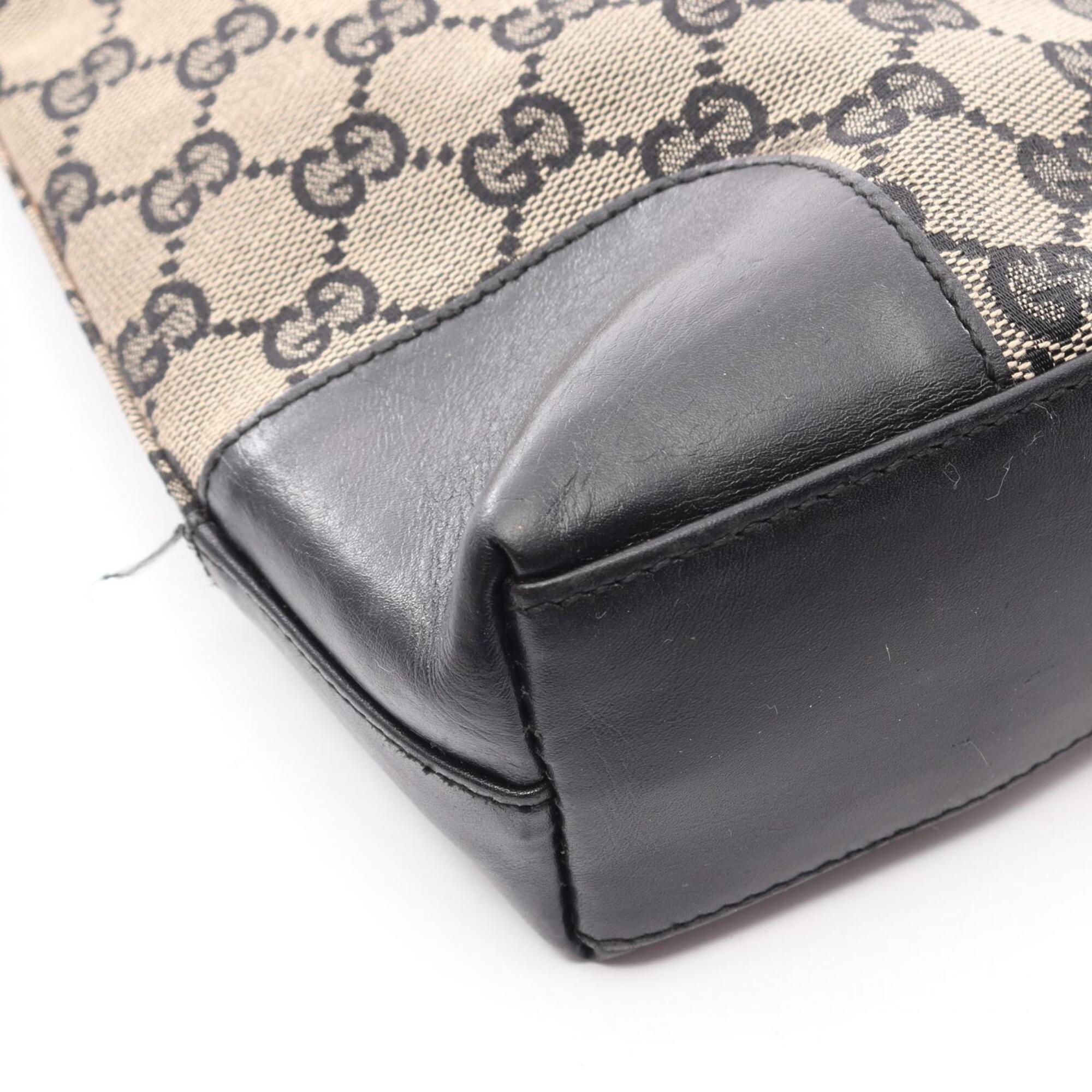 Gucci Beige Black Canvas Leather Shoulder Bag (Pre-Owned)