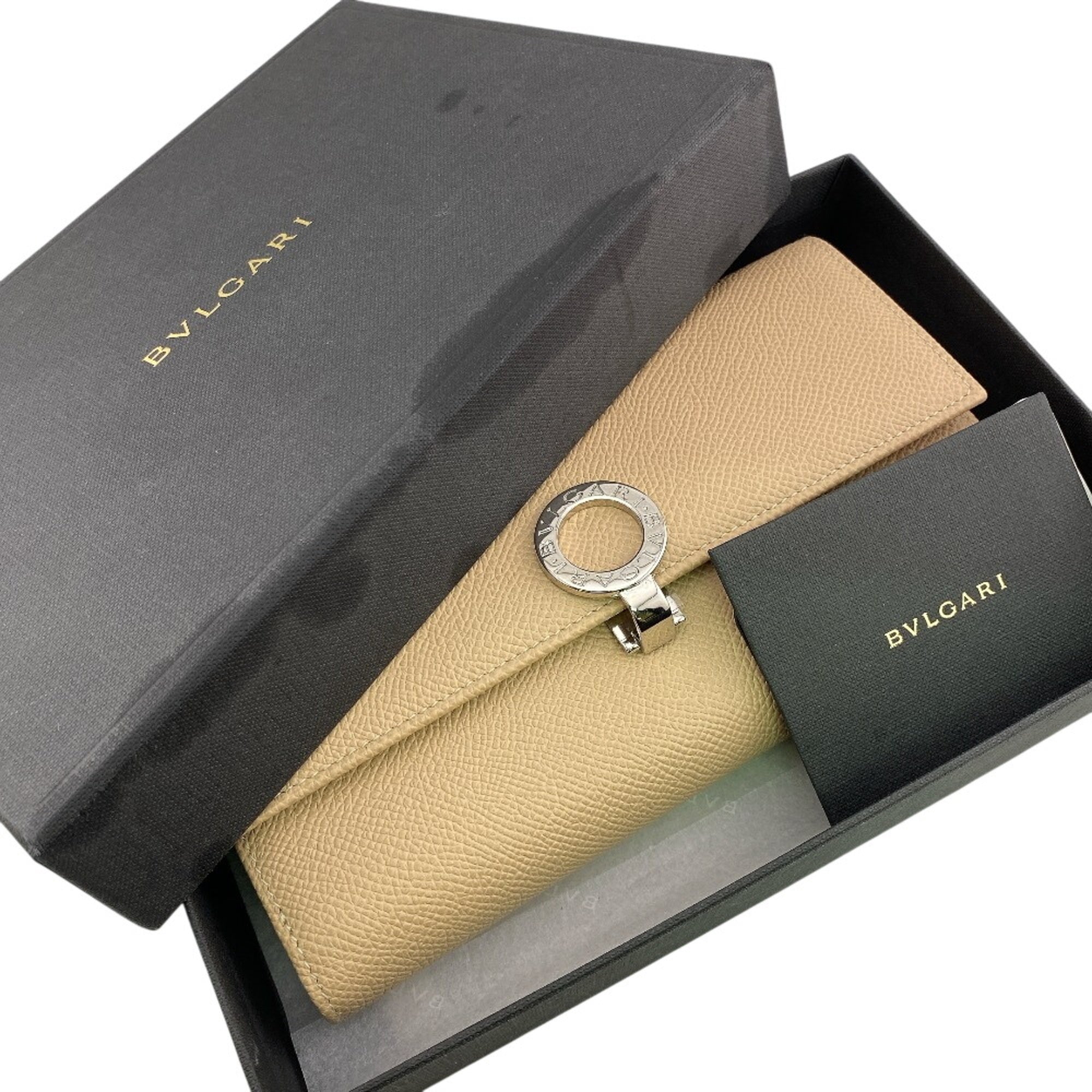 Bvlgari Beige Leather Long Wallet (Bi-Fold) (Pre-Owned)