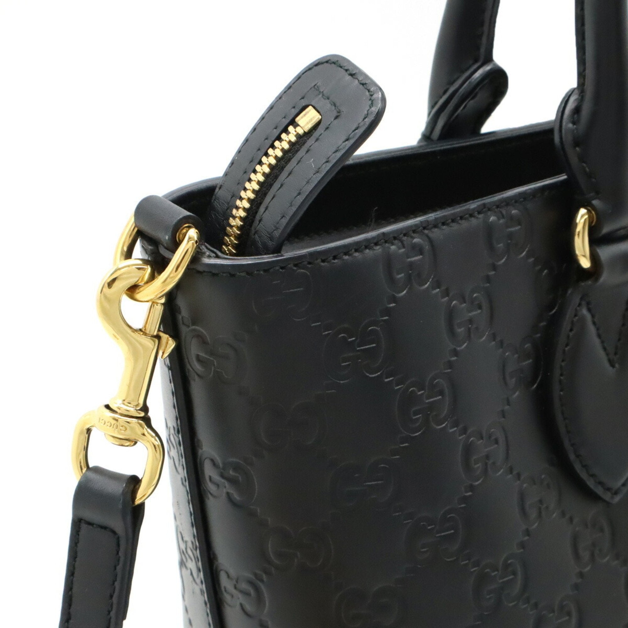 Gucci Black Leather Handbag Shoulder Bag Tote Bag (Pre-Owned)