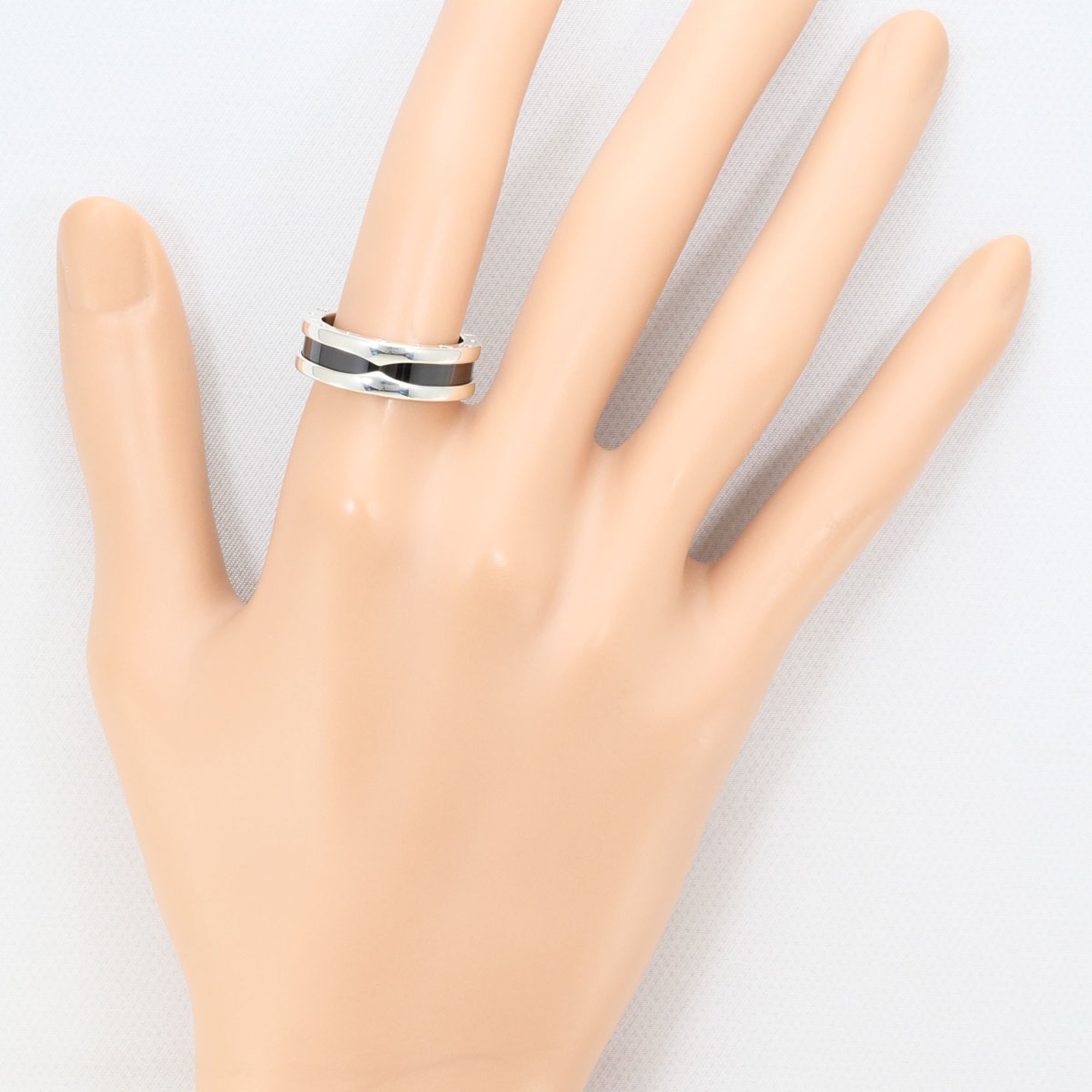 Bvlgari Silver Black Ceramic Silver 925 Band Ring (Pre-Owned)