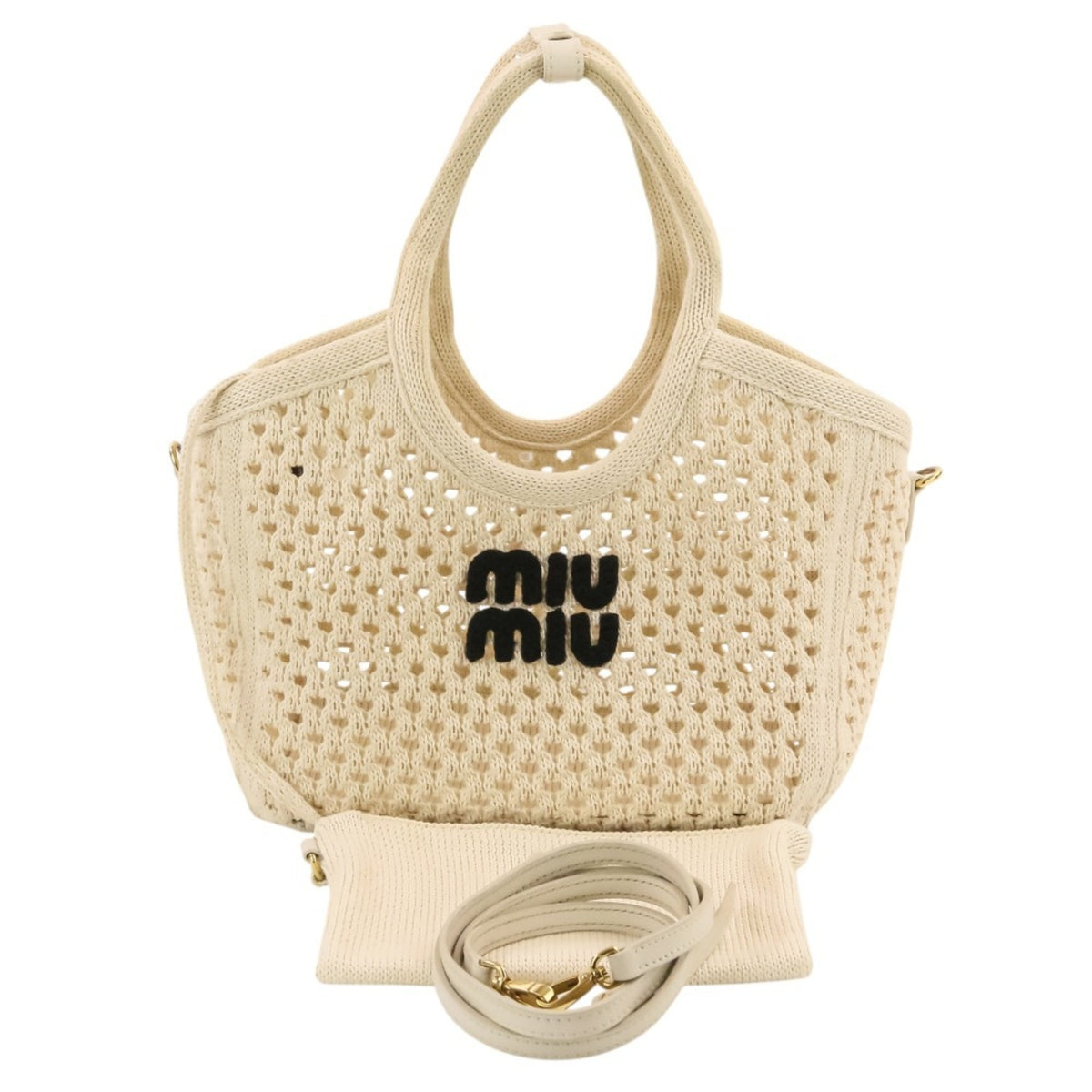Miu Miu Ivory Mesh Handbag Pouch Tote Bag (Pre-Owned)